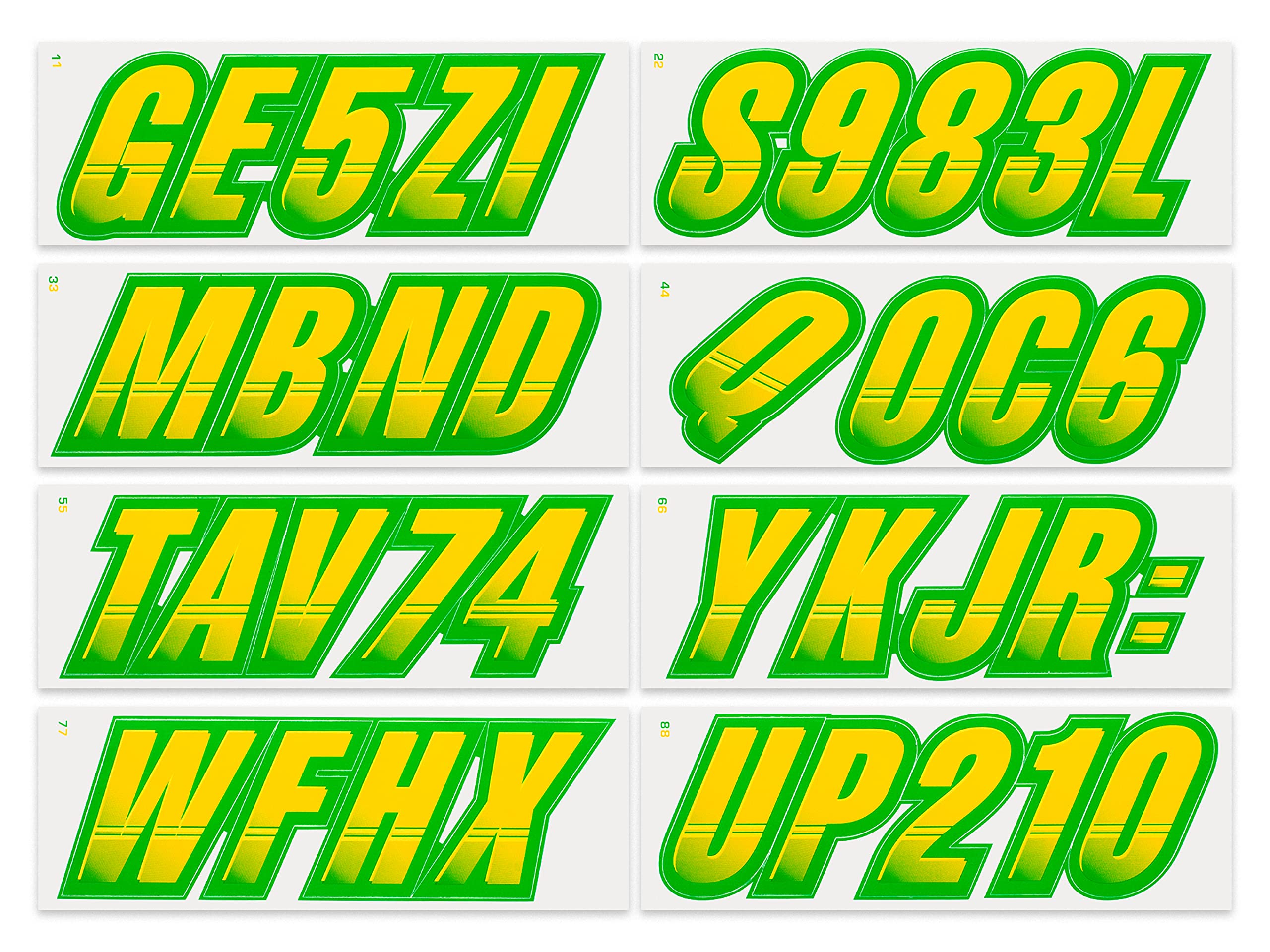 Stiffie Techtron Yellow/Green 3 '' Boat & Pwc Registration Decals  Numbers Letters Stickers