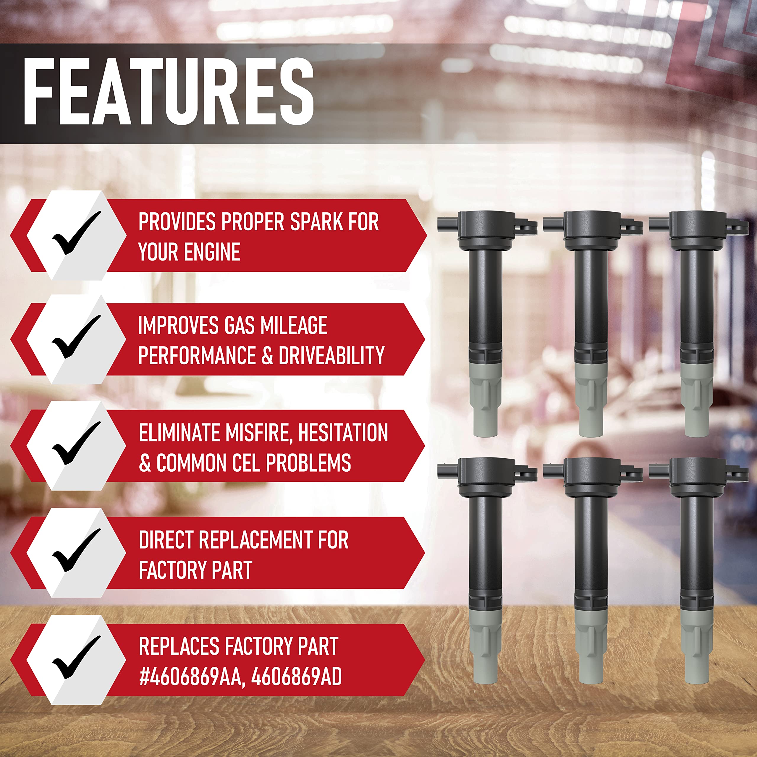 Ignition Coil Pack Set Of 6 - Compatible With Dodge & Chrysler V6 2.5L 2.7L 3.5L Vehicles - Replaces 4606869Aa - Fits Magnum, Ch