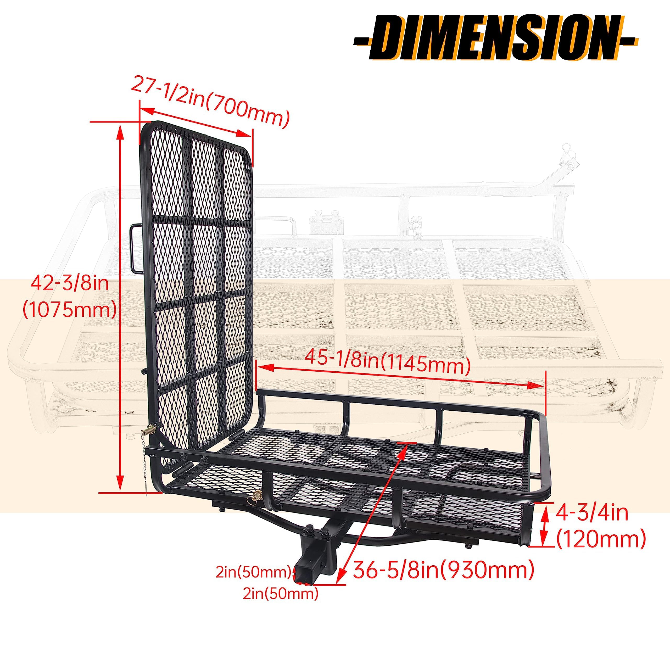 Ecotric Hitch Mount Wheelchair Carrier With Mobility Ramp For Wheelchair Scooter Lawn Mower Snow Blower Hauler 500Lb Capacity Basket-Style