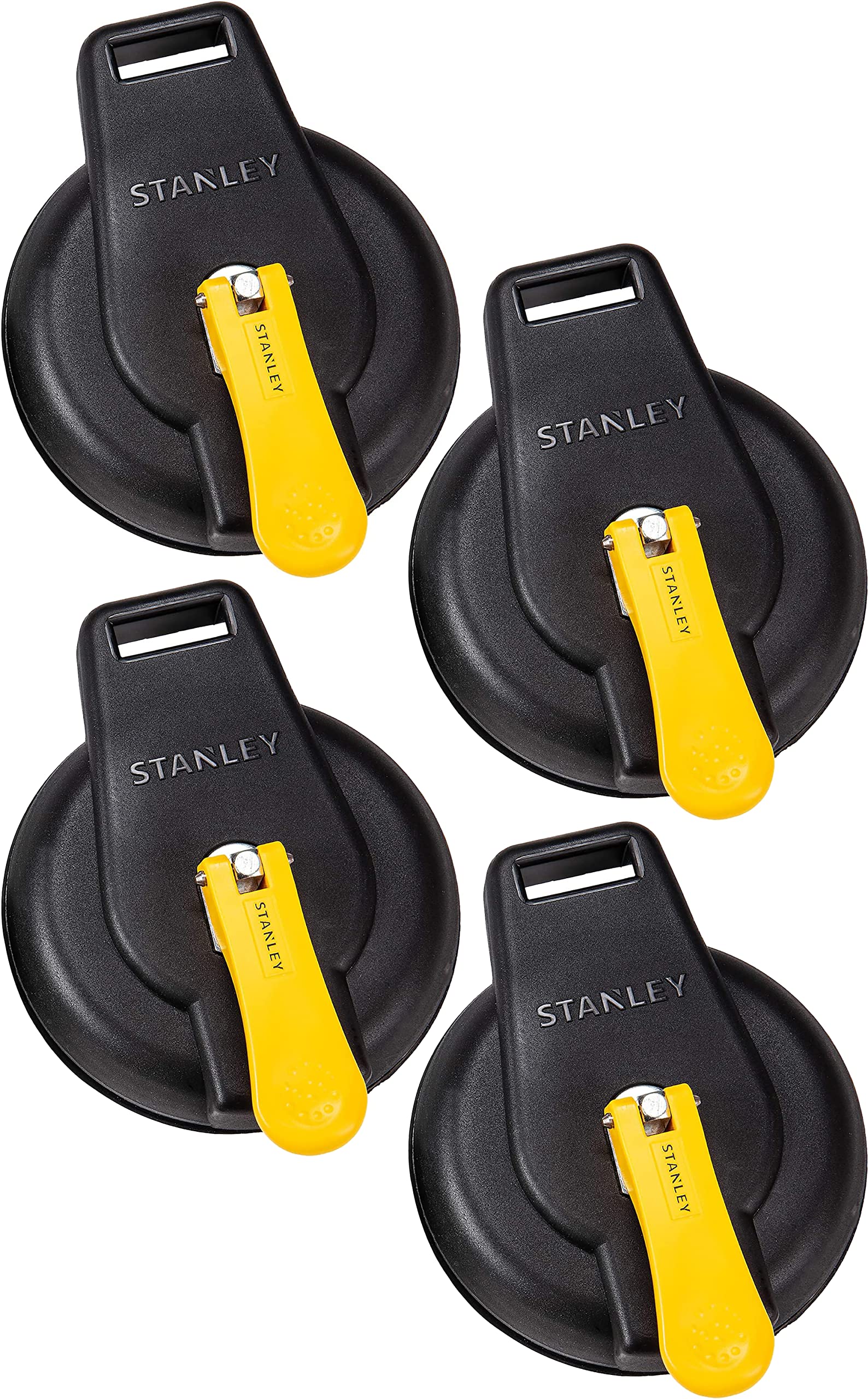 STANLEY S4004 Black/Yellow Vacuum Suction Cup - Heavy-Duty (200 lb Weight Support Limit), 4 Pack