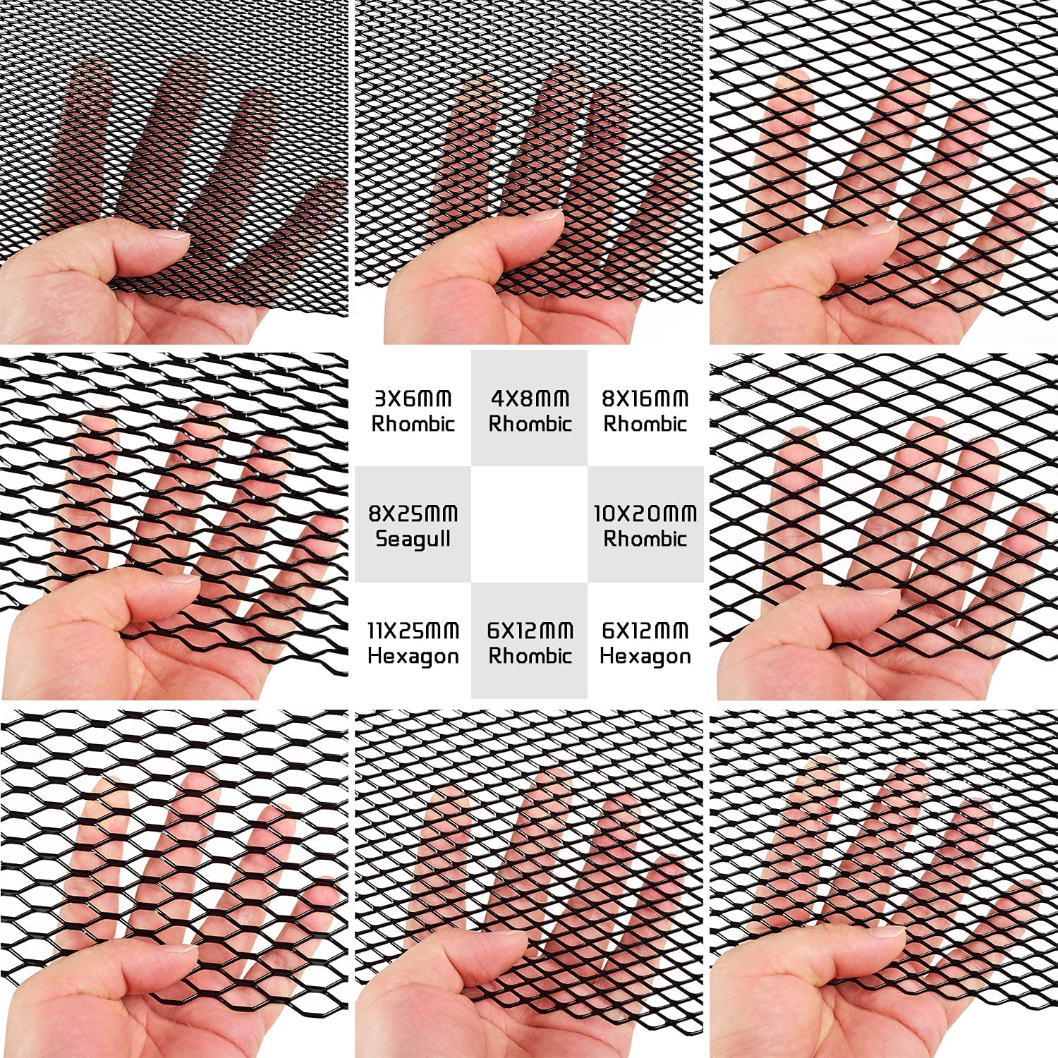 Aggauto 47X16 Inches Car Pickup Truck Grill Mesh Spoiler Bumper Vent Aluminum Alloy Automotive Grille Insert Air Intake Racing Rhombic Hole 3X6Mm Black