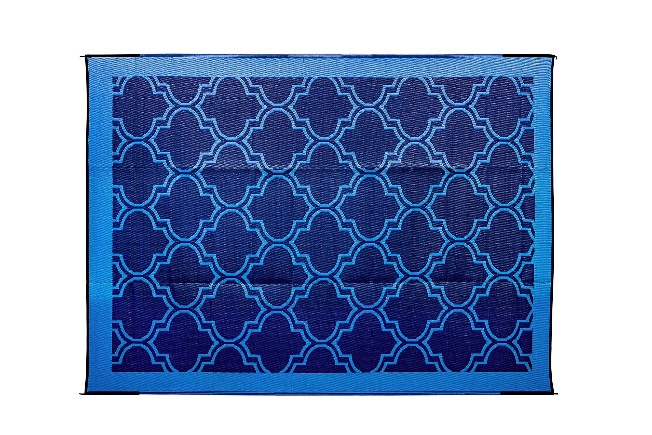 Camco Large Reversible Outdoor Patio Mat - Easy To Clean, Perfect For Picnics, Cookouts, Camping, And The Beach (9' X 12', Lattice Blue Design) (42856)