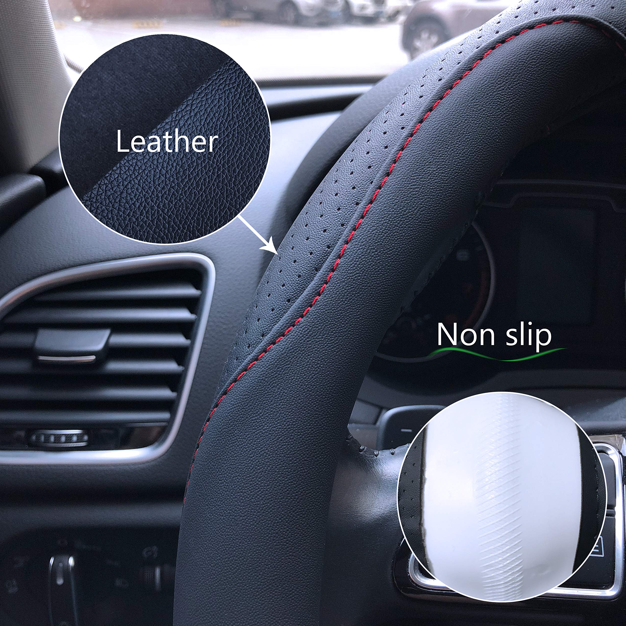 Binsheo Automative Car Steering Wheel Cover 15 Inch Comfort Durability Safety Anti-Slip,Black