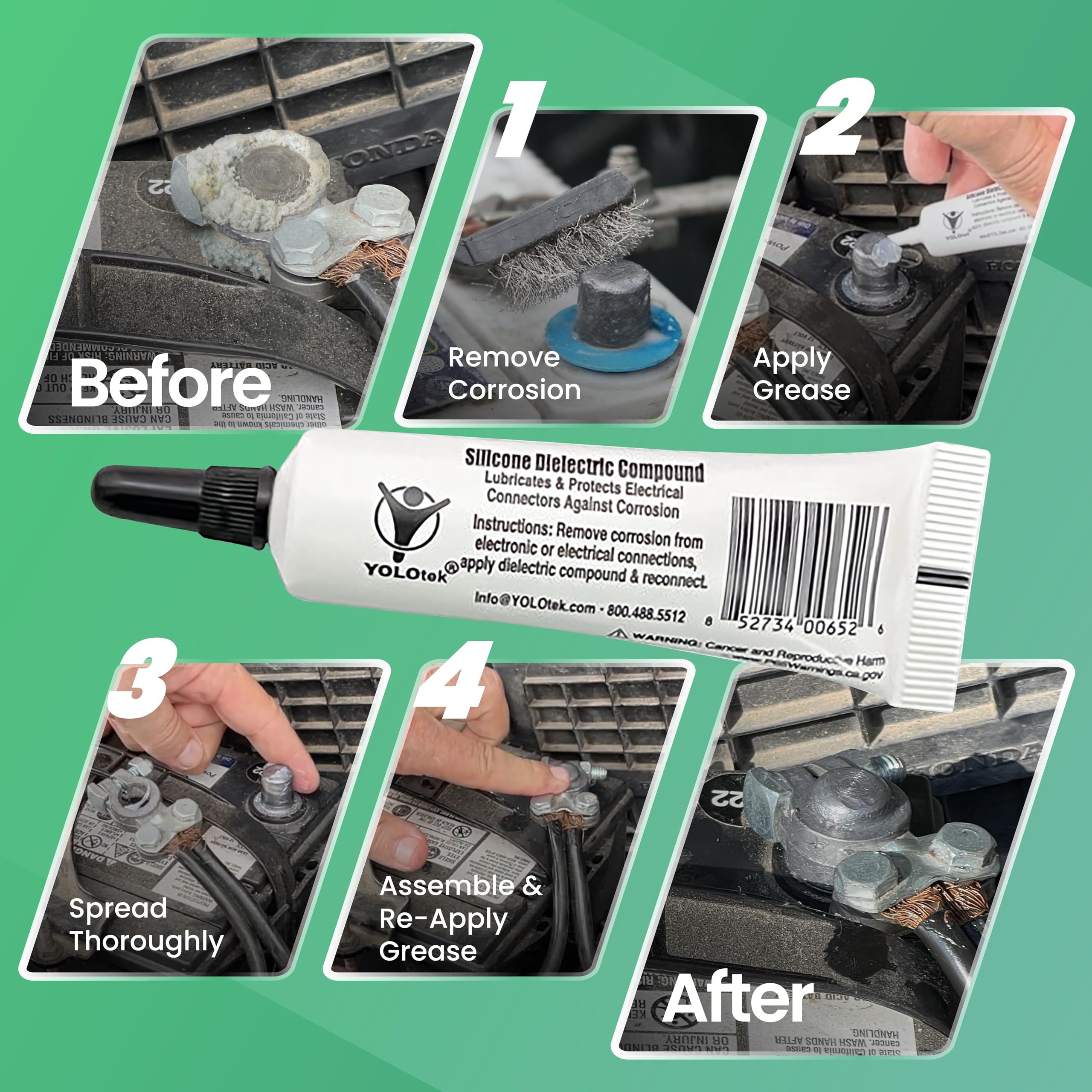 Silicone Dielectric Grease Automotive/Marine 10G By Yolotek Veteran Owned. Silicone Grease For Electronics, Spark Plugs & Battery Terminals Silicone Lube. Protects Electrical Connectors. Grease Tube