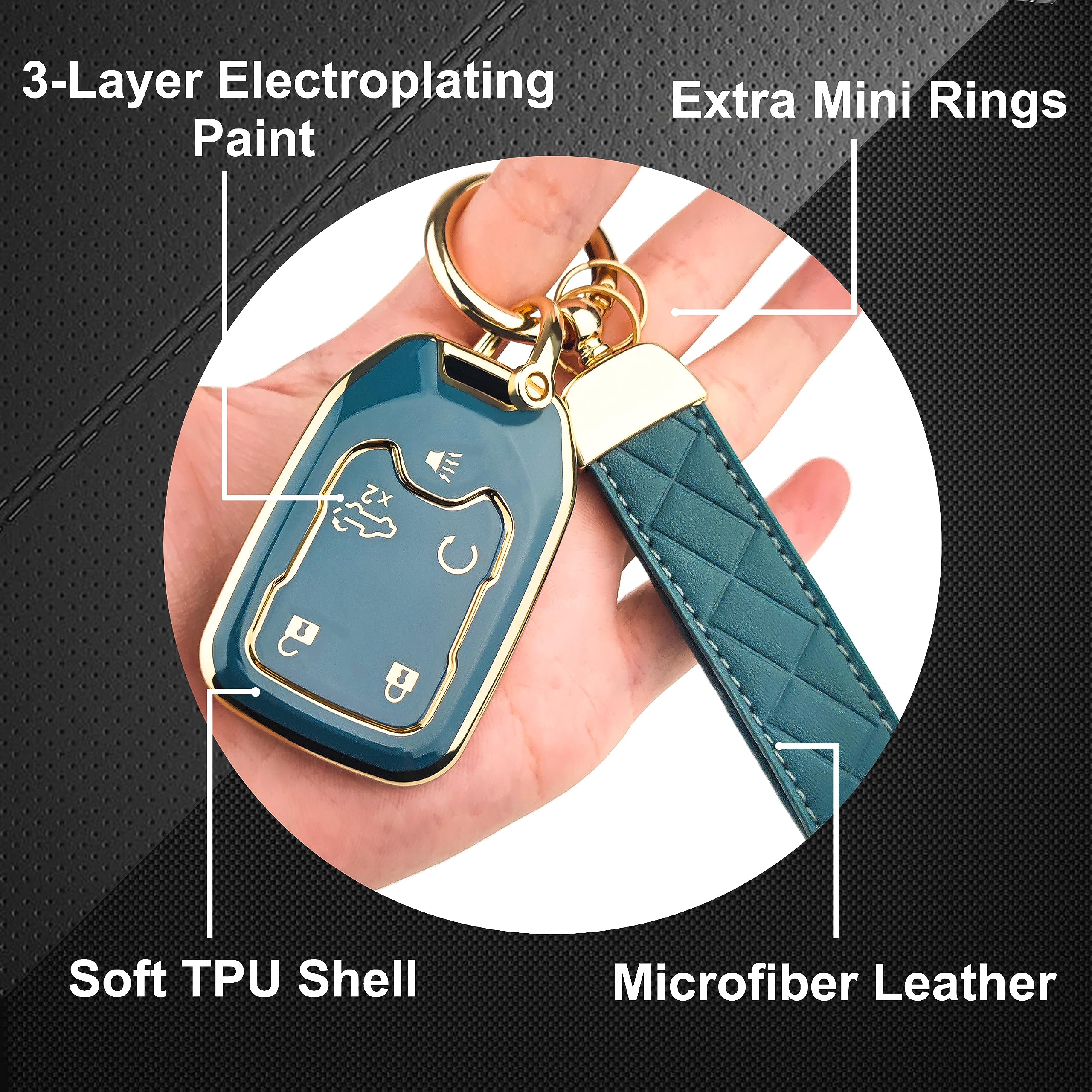Ollen 5-Button Tpu Key Fob Cover, Fit For Gmc Acadia 2017-2024, For Terrain 2018-2024, Fit For Sierra 2019-2024, For Chevy Silverado 2019-2022, Full Protection Soft Tpu Key Case, With Keychain, Blue
