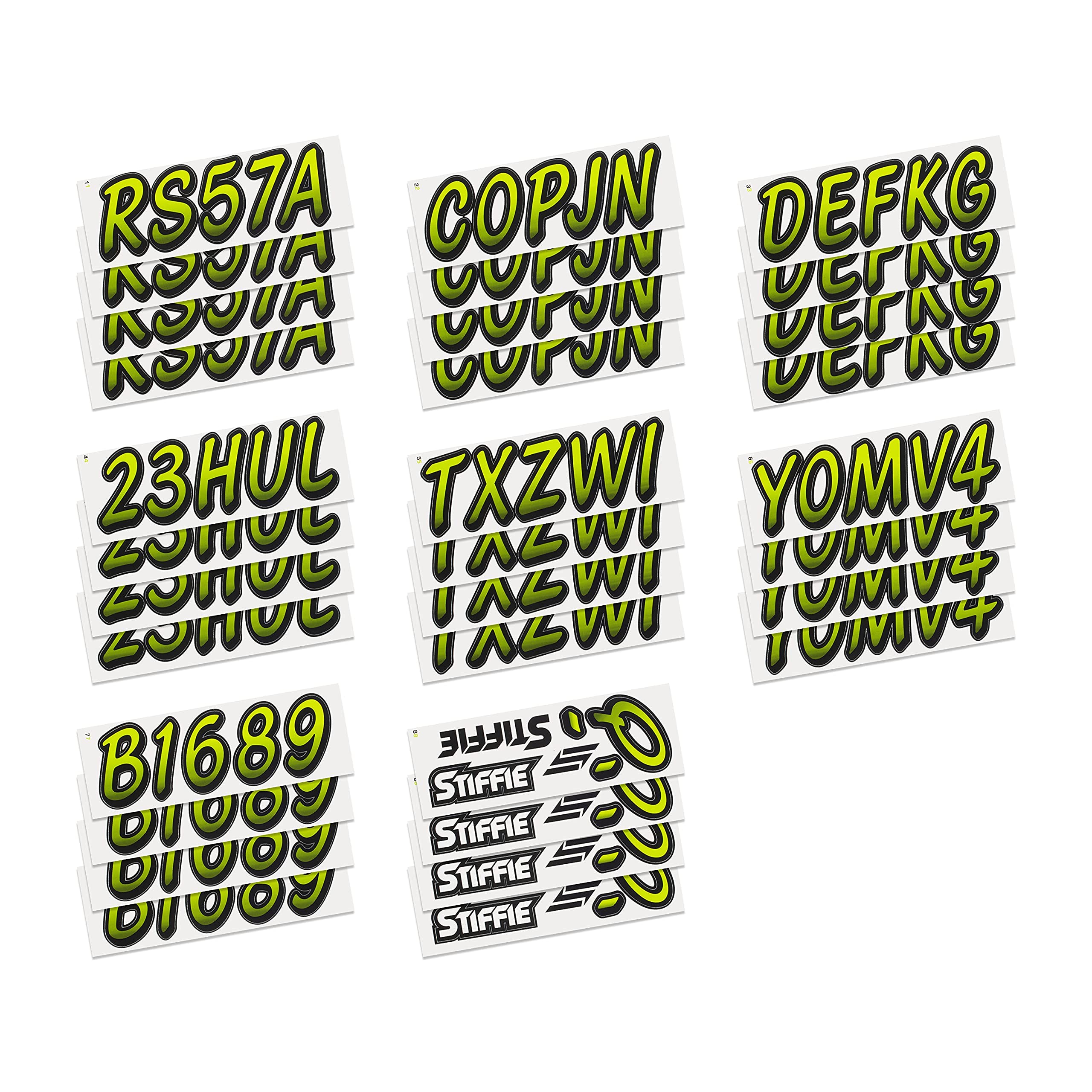 STIFFIE Whipline Atomic Green/Black 3'' Boat & PWC Registration Decals  Numbers Letters Stickers