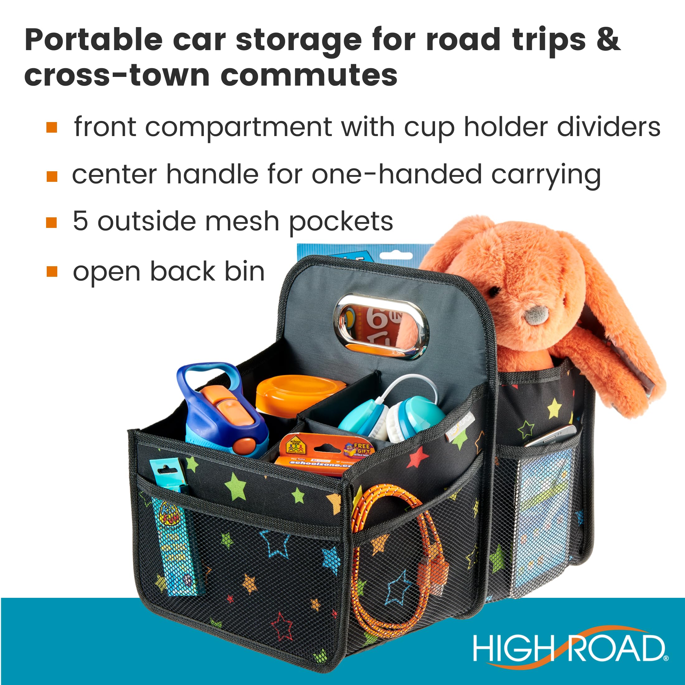 High Road Car Seat Caddy Organizer With Cup Holders - Middle Seat Car Organizer For Kids Or Passenger Seat Organizer For Drivers