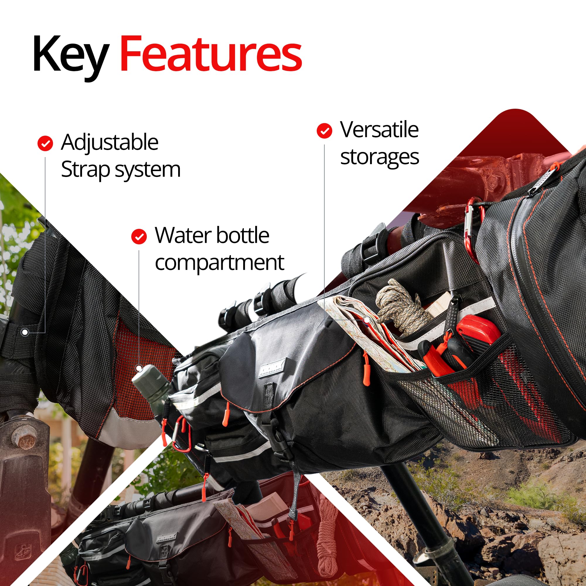 KRONOX UTV & Jeep Roll Cage Organizer Tool Bag - Heavy-Duty Off-Road Gear Rolling Bag for Rear/Side By Side Accessories - 8 Mult