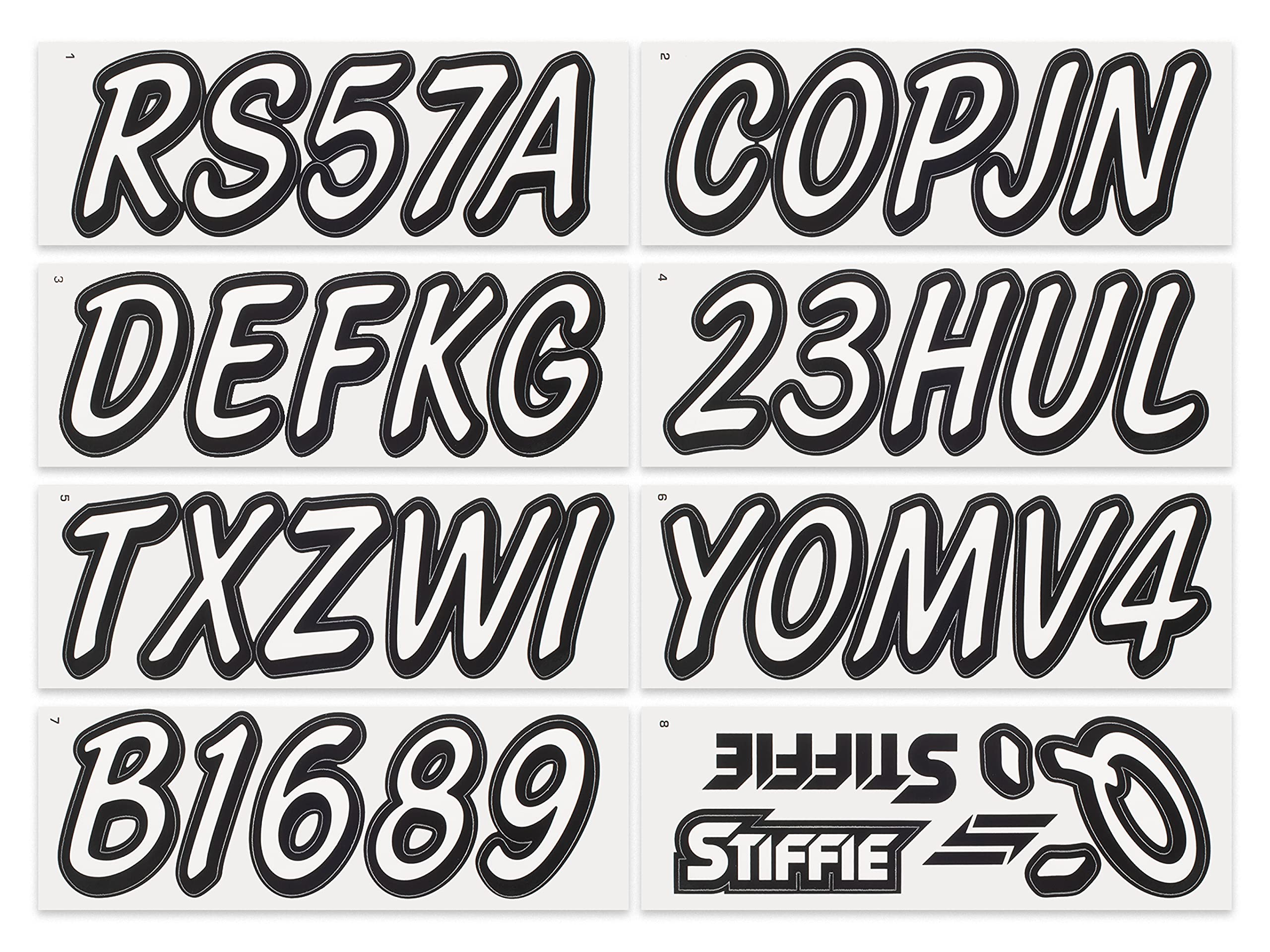 Whipline Solid White/Black 3'' Alpha-Numeric Registration Identification Numbers Stickers Decals for Boats & Personal Watercraft