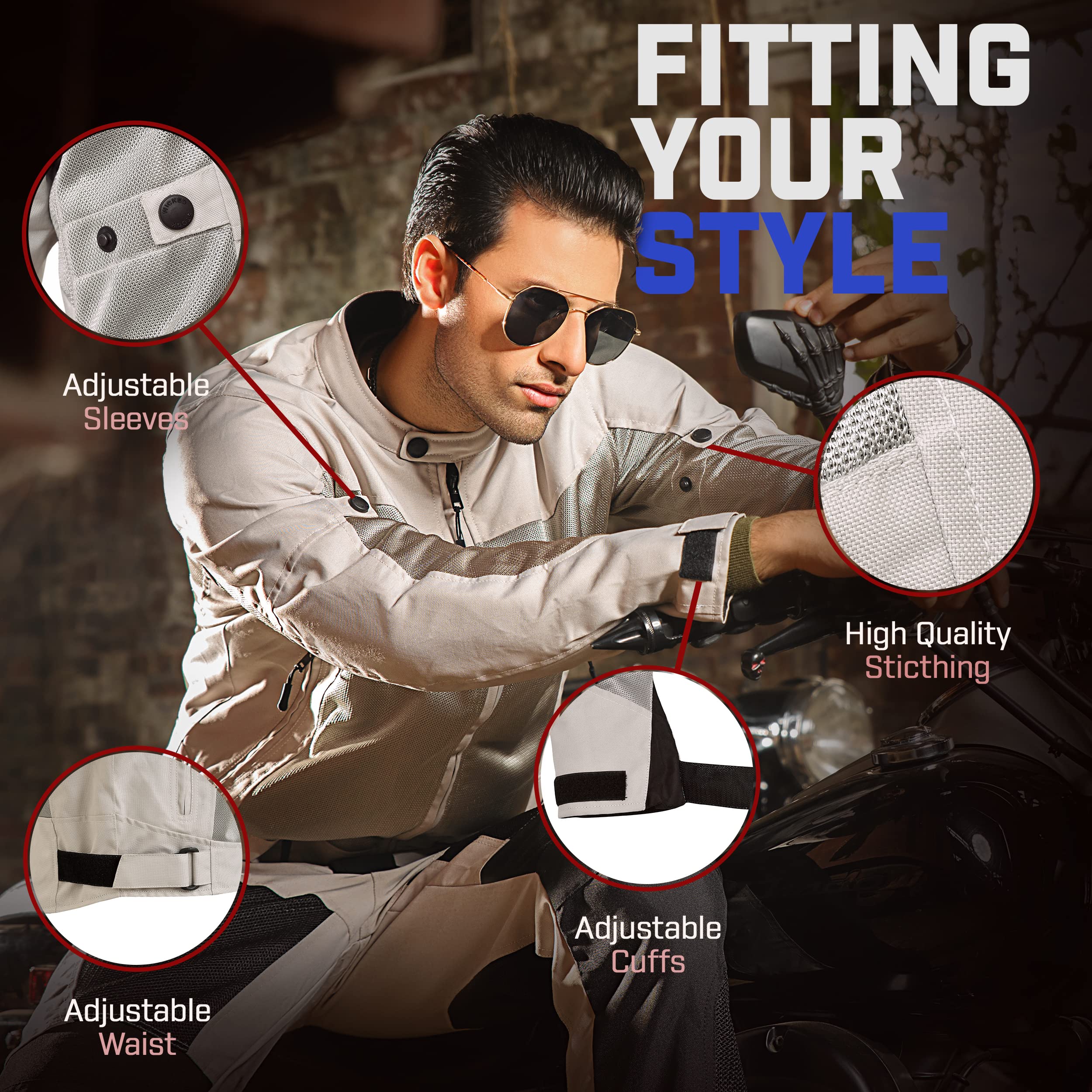 Wicked Stock Mesh Motorcycle Jacket With Armor - Breathable Biker Jacket Men With Ce Level 1 Motorcycle Armor - Lightweight Summer Mens Motorcycle Jackets With Adjustable Cuffs, Biceps & Waist (S)