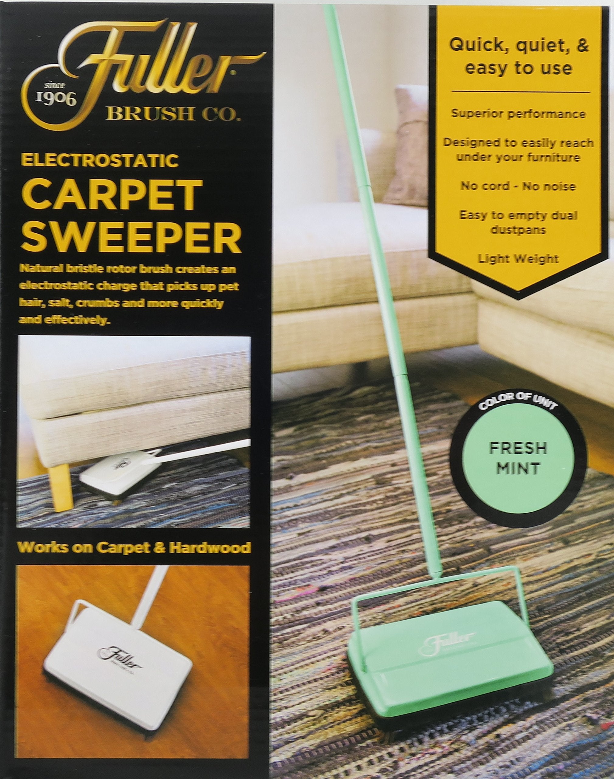 Fuller Brush 17029 Electrostatic Carpet & Floor Sweeper - 9'' Cleaning Path - Lightweight - Ideal For Crumby Messes - Works On C