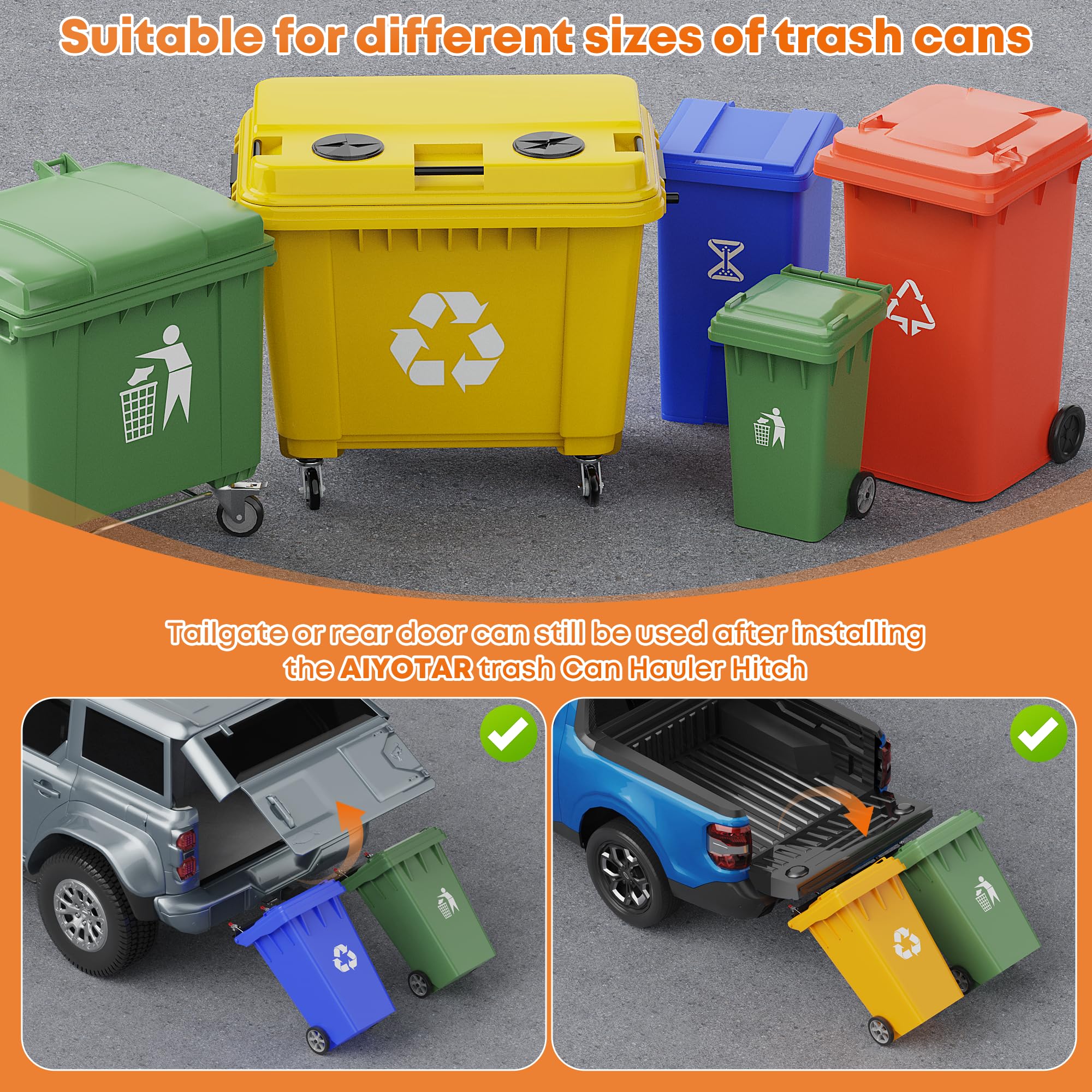 Dual Trash Can Hauler Hitch,Height Adjustable Trash Can Hitch,Double Garbage Can Hauler,Garbage Can Hauling Hitch,Trash Can Tran