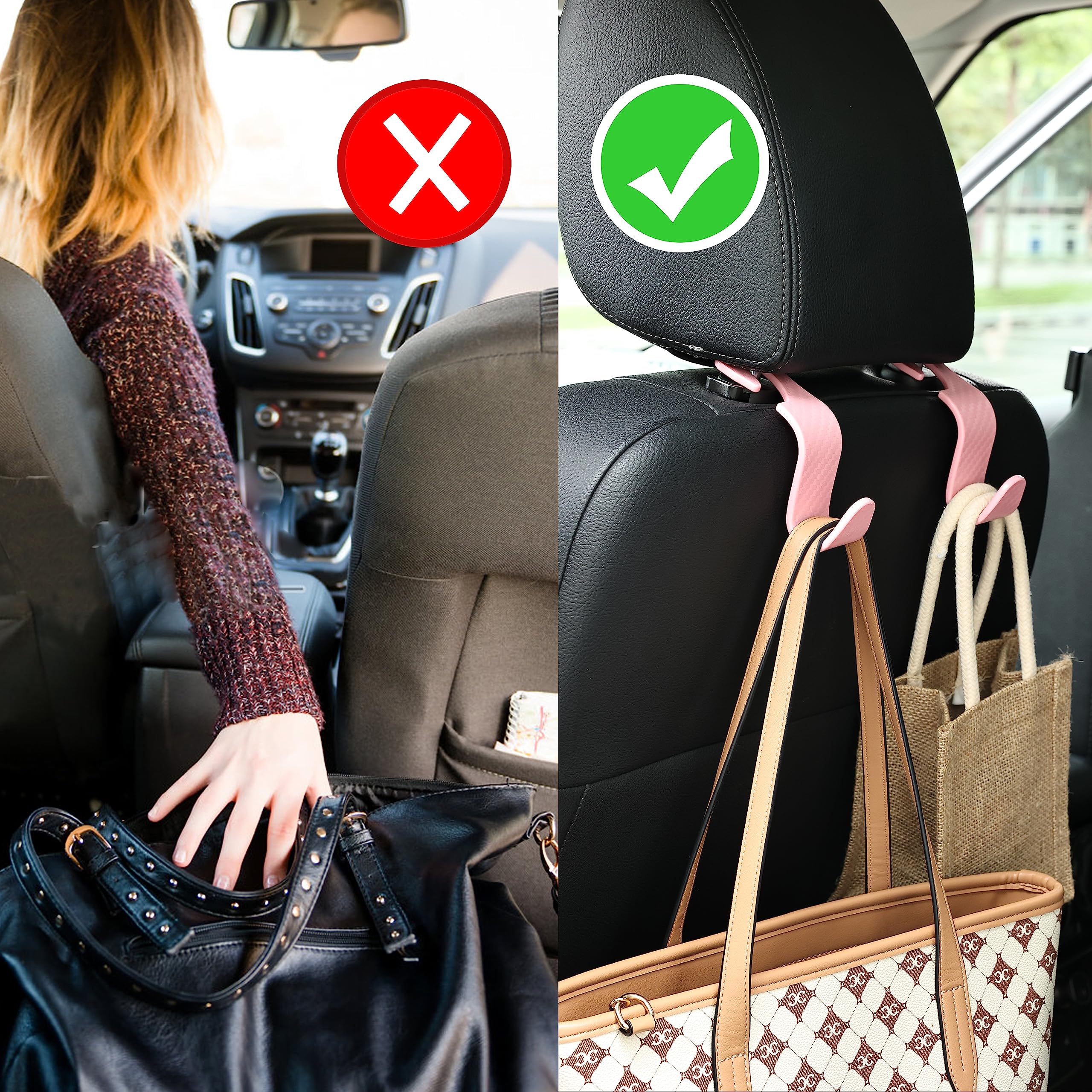 Toiyason Car Seat Headrest Hook Universal Vehicle Seat Hook Hangers Interior Storage Organizer for Purse Handbag Coats Umbrellas