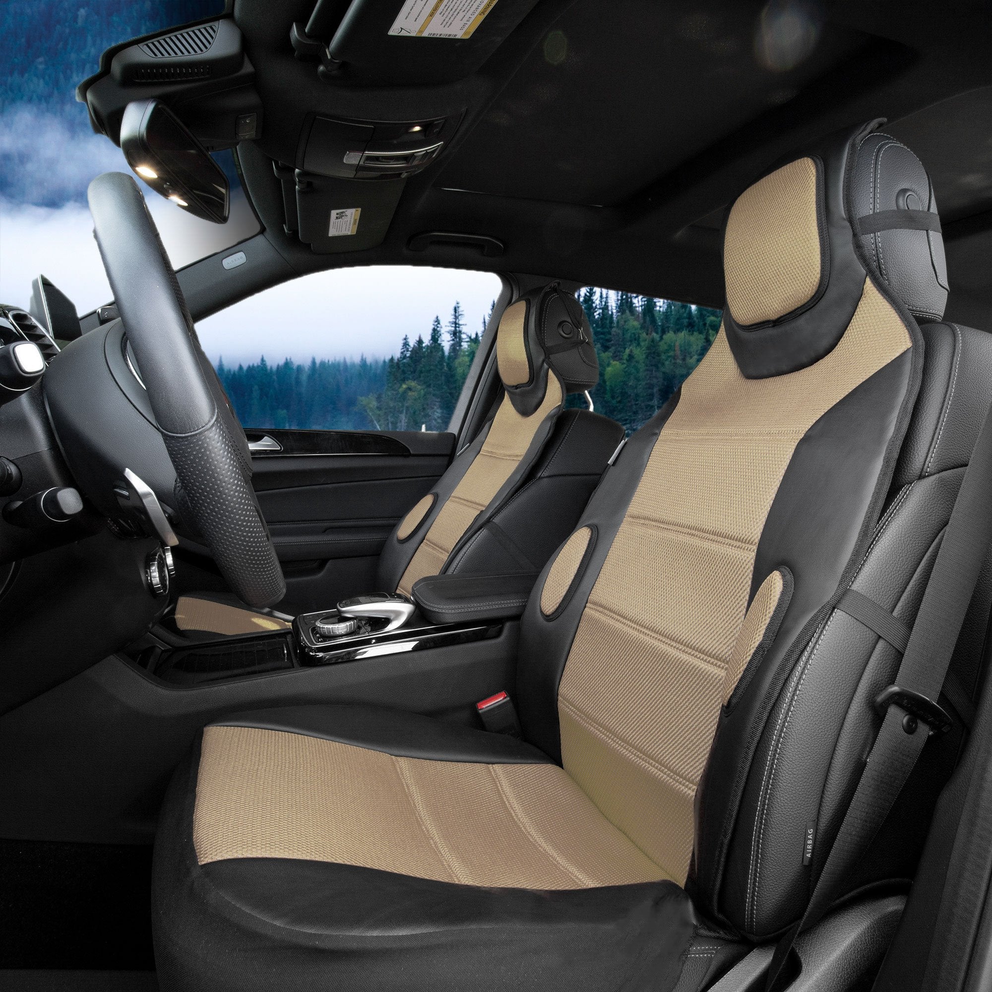 FH Group Front Set Premium 3D Air Mesh Automotive Seat Cushion - Universal Fit, Car Seat Cushions, Airbag Compatible Car Seat Cover for SUV, Sedan, Van, Beige