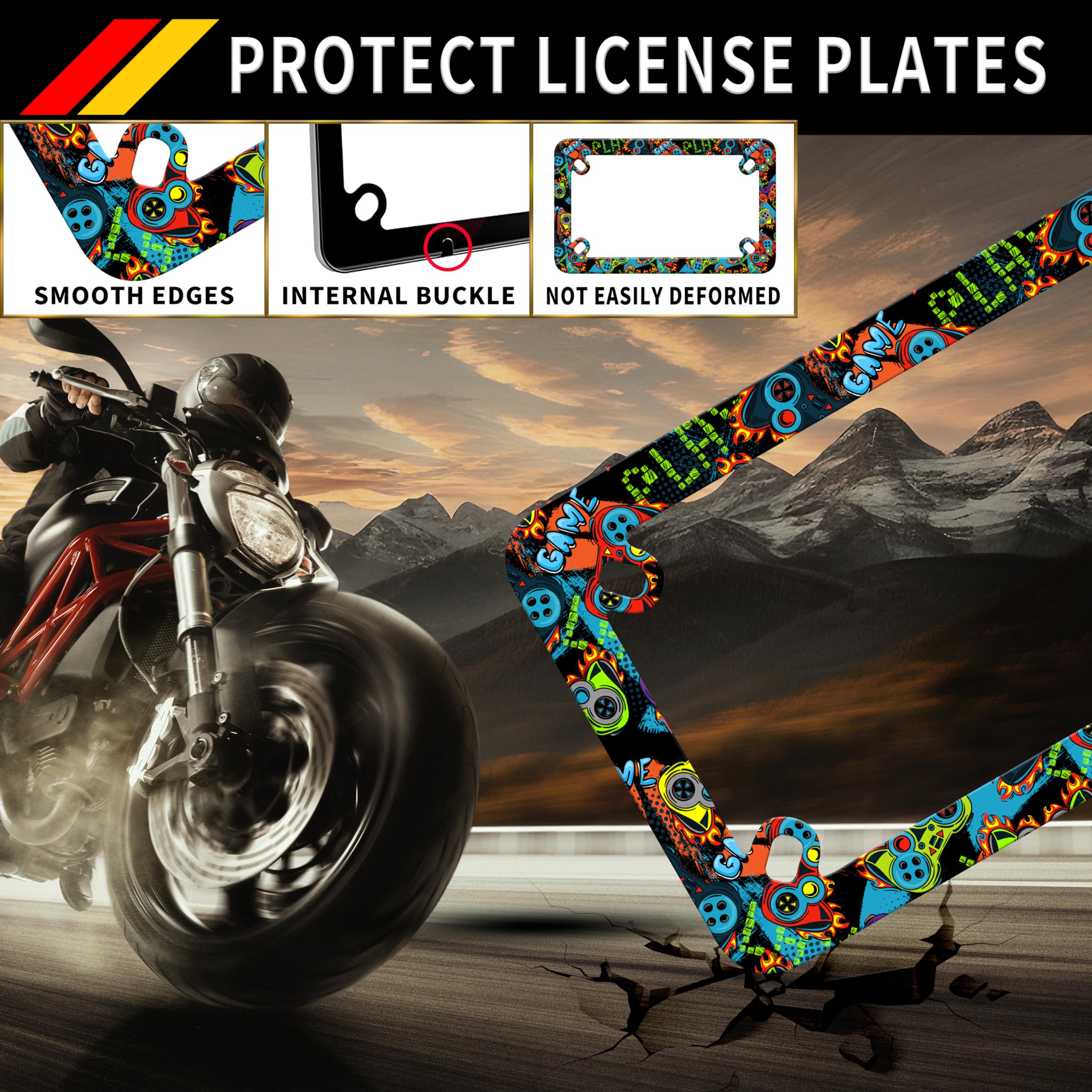 Motorcycle Color Game Console License Plate Frame Game Player Stainless Steel Material Funny Motorbike License Plate Holder Moto