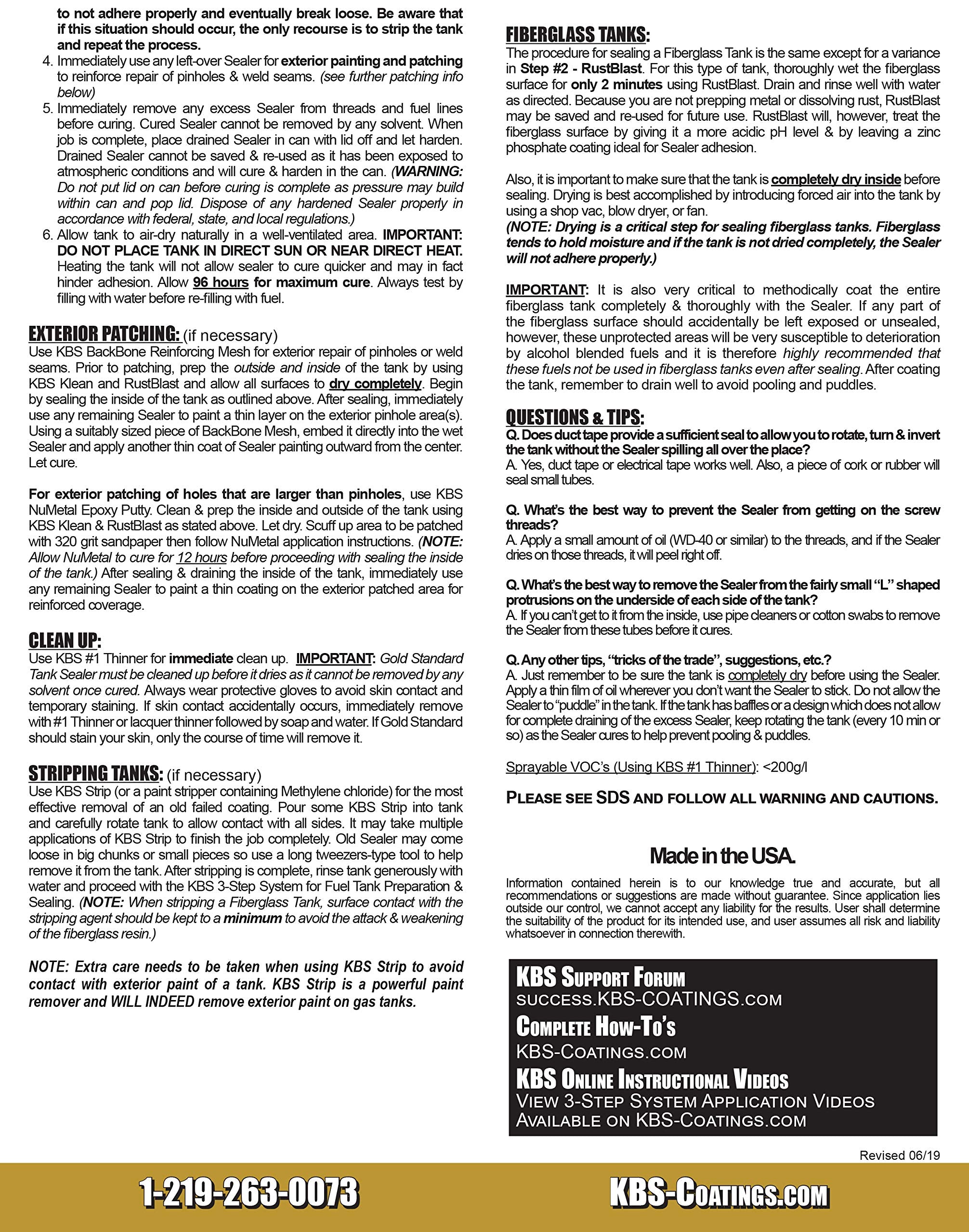 Kbs Coatings 53000 Auto Fuel Tank Sealer Kit, Seals Up To 25 Gallon Tank