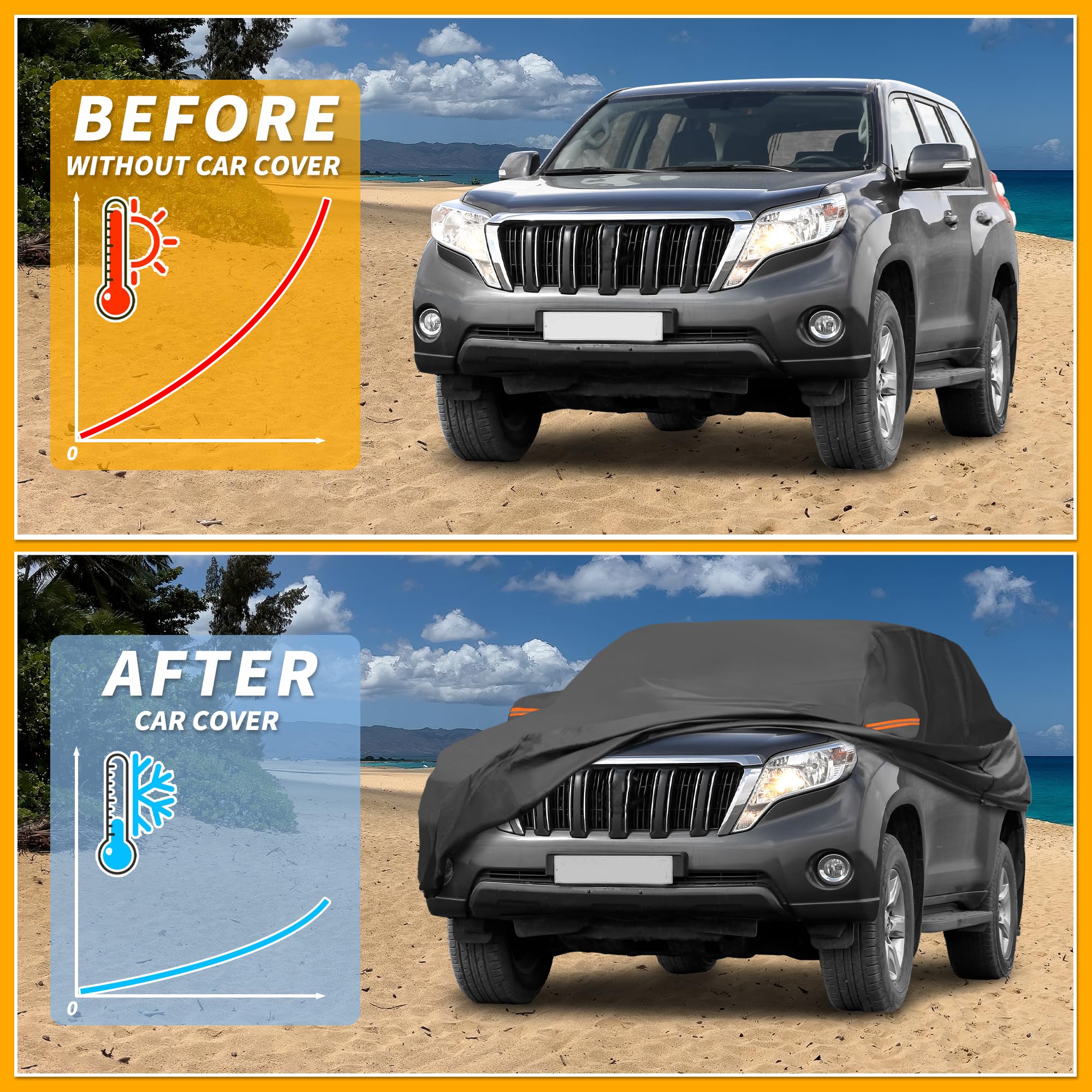 Partuto Universal Car Cover Waterproof All Weather 190T-PU, UV Sun Rain Protection, Fits for SUV Length 191''-200'', with Left S