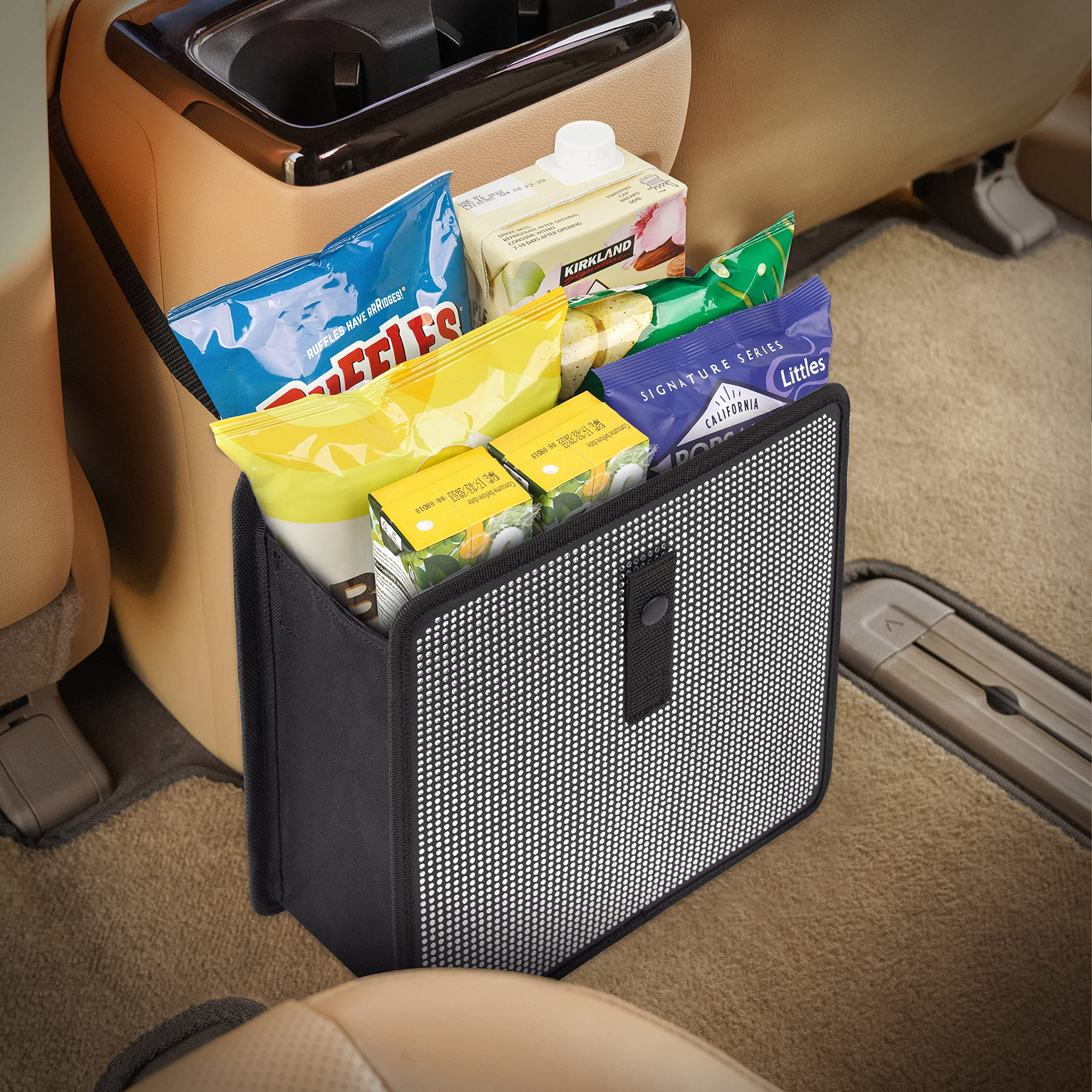 KMMOTORS Jopps Premium Diamond Car Trash Can - Luxury Foldable Bin with Strap, PU Leather & Oxford, Waterproof, Bling Crystal De