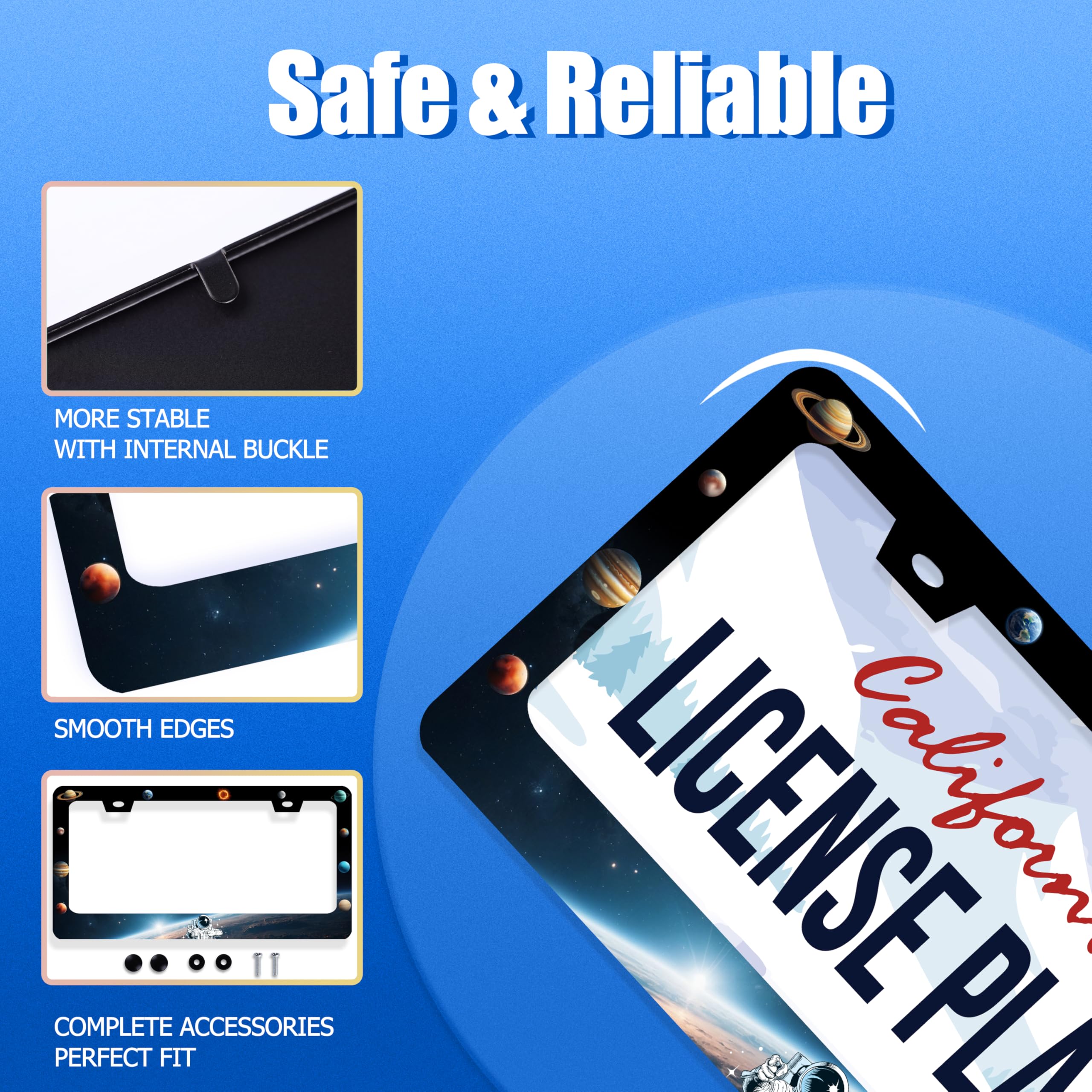 Planets License Plate Frame Funny Beautiful Space License Plate Stainless Steel Colorful License Plate Holder Galaxy Car Accesso
