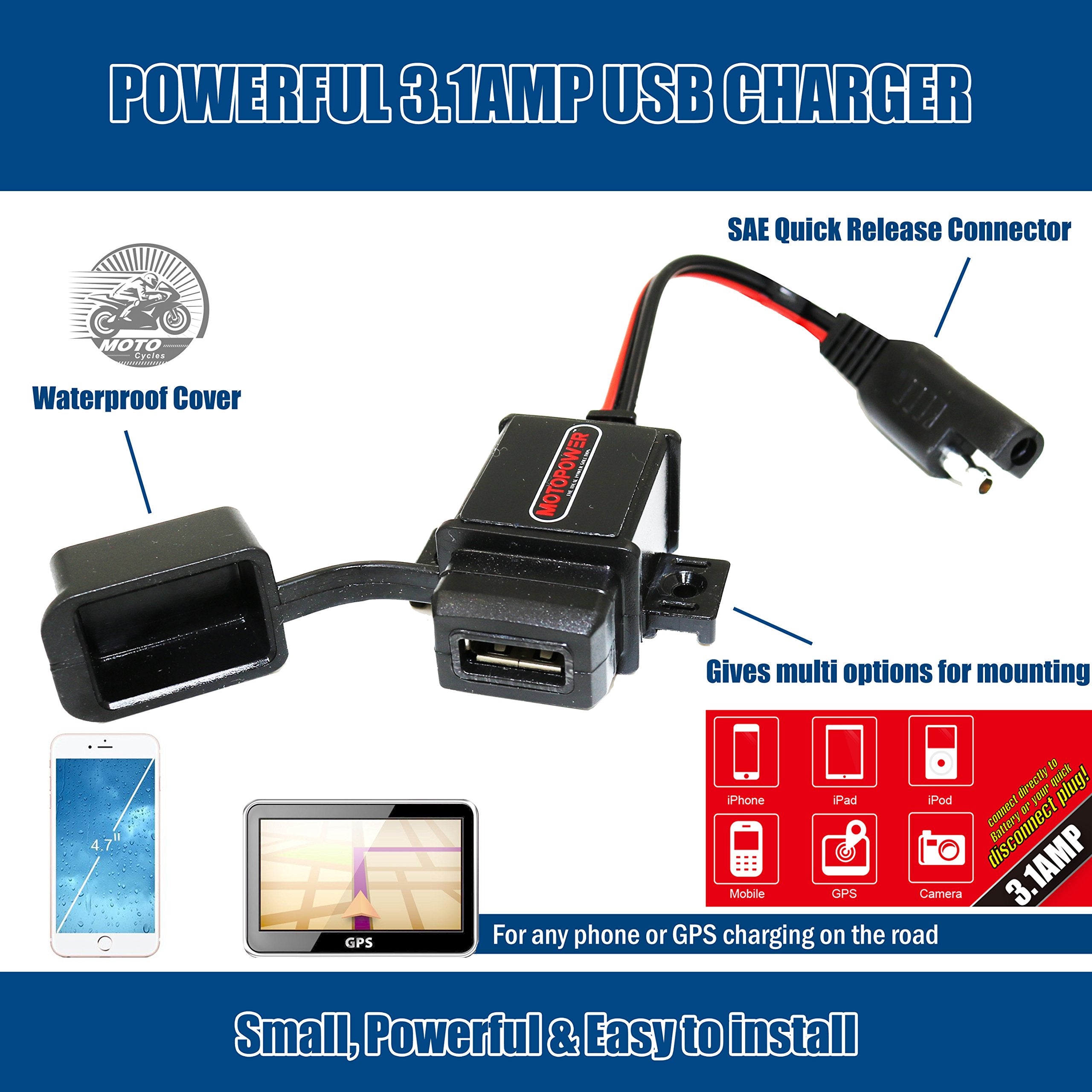 Motopower Mp0609 3.1Amp Motorcycle Usb Port Sae To Usb Adapter