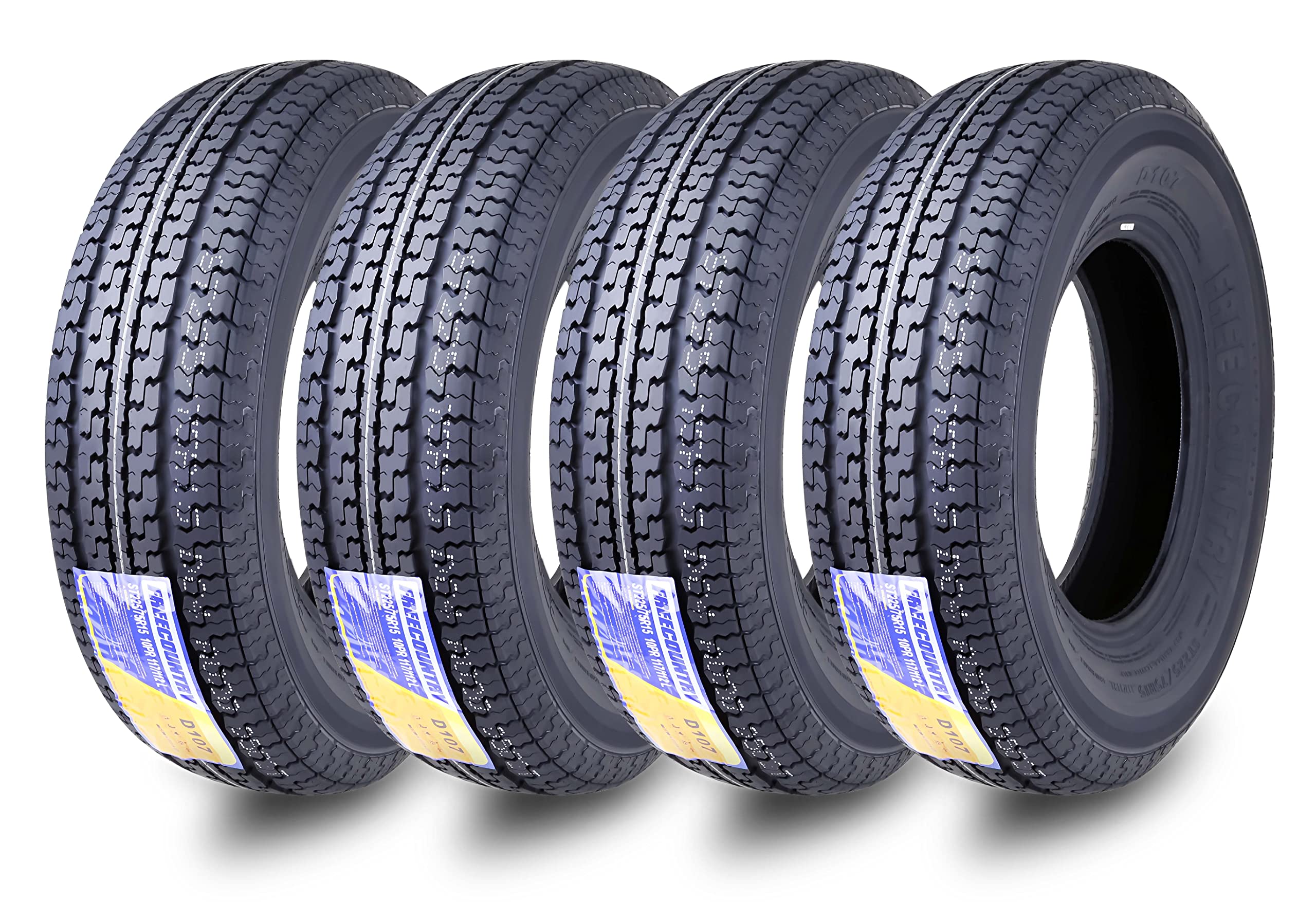 Grand Ride Set 4 Free Country Trailer Tires St225/75R15 10 Ply Load Range E Steel Belted Radial W/Featured Scuff Guard 8Mm Tread