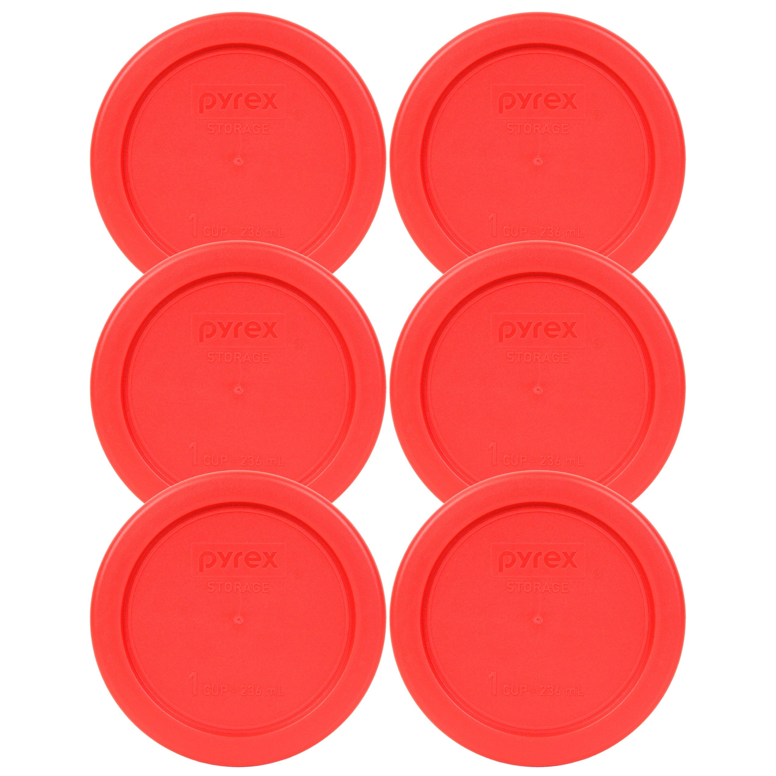 Pyrex 7202-Pc Red Round 1 Cup Plastic Storage Lid - Original Genuine Pyrex Lids - 6 Pack - Made In The Usa