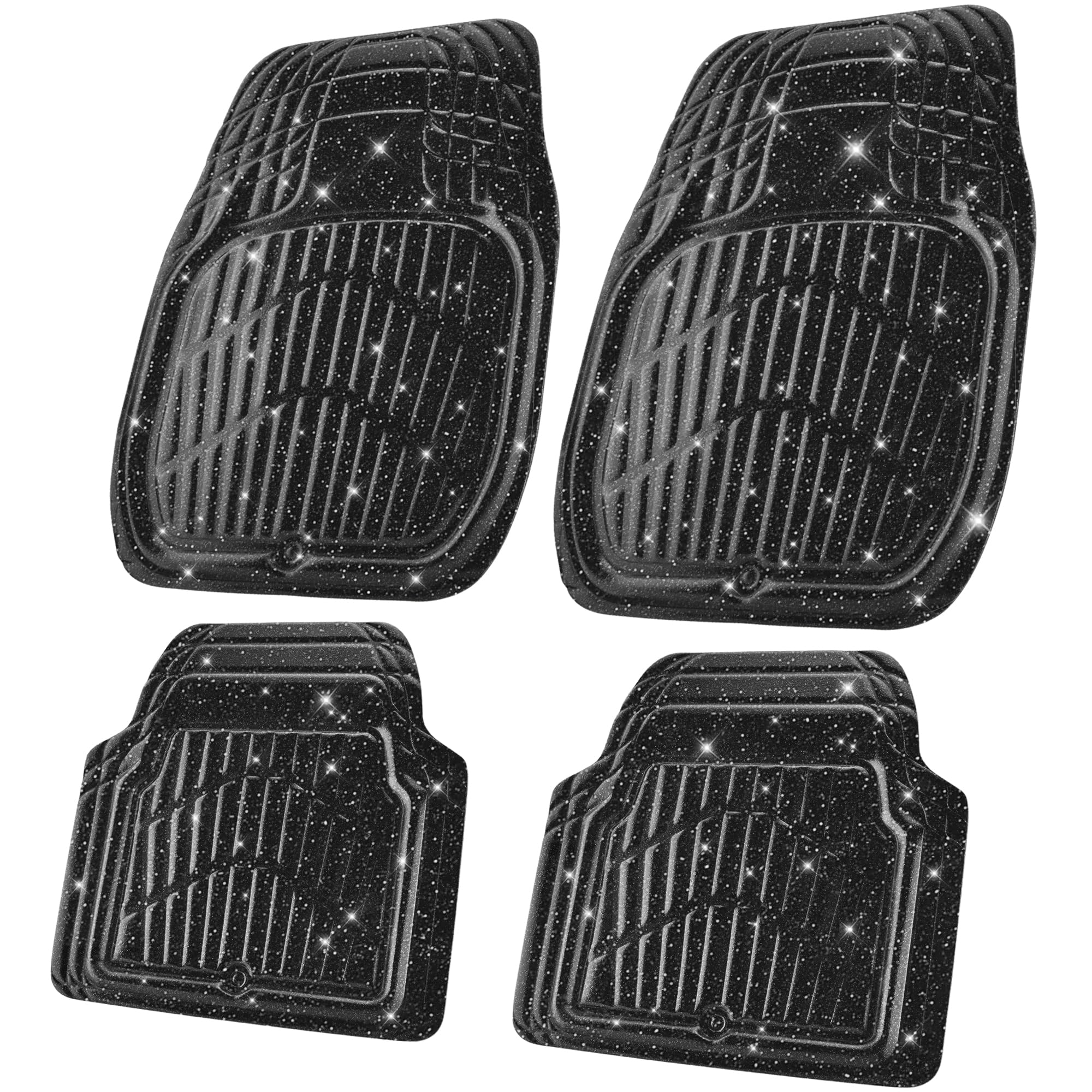 Car Pass Shining Glitter Car Floor Mats 3D Leather Waterproof All Weather, Universal Trim To Fit & Anti-Slip, Safety & Light Eas