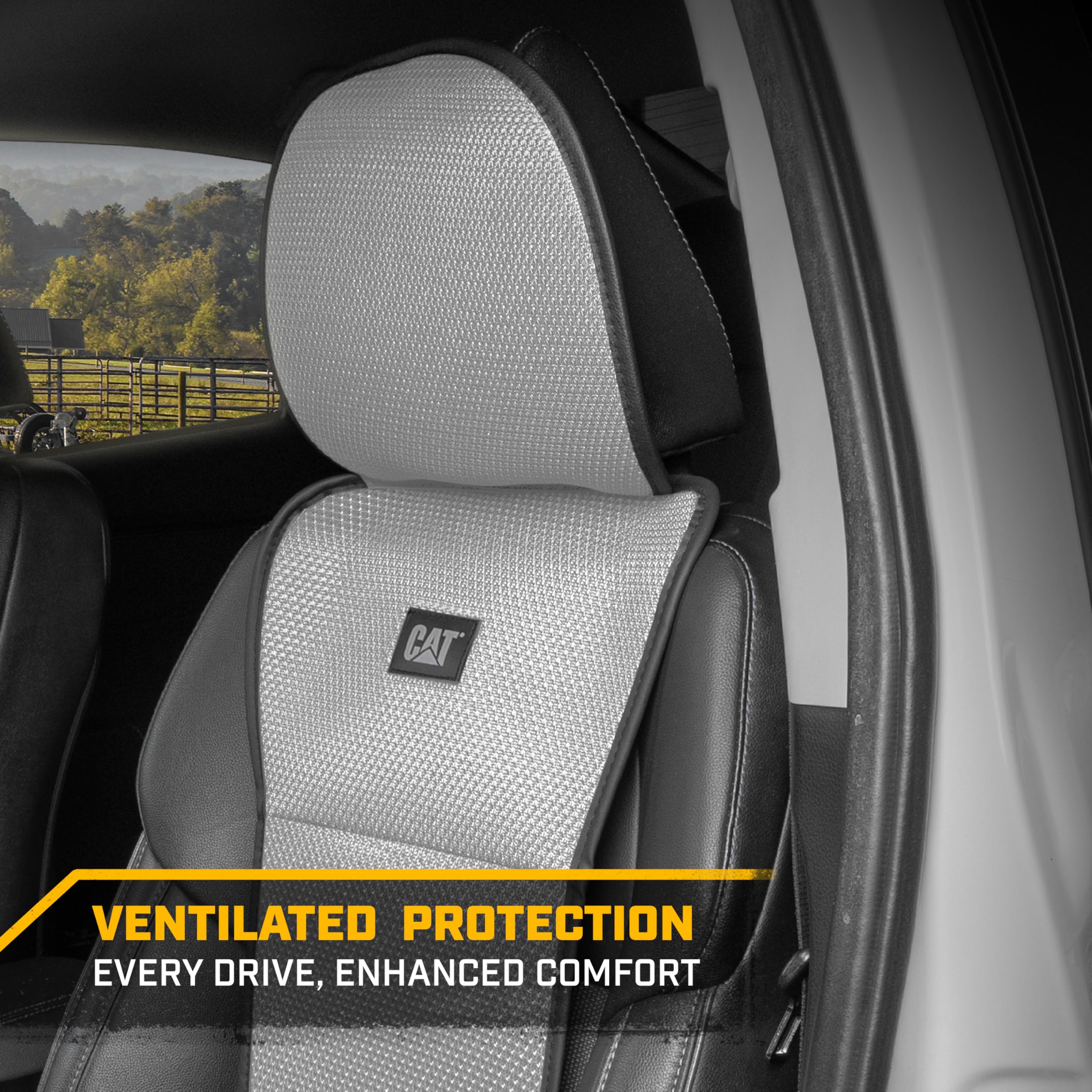 Caterpillar AeroMesh Gray Seat Covers for Trucks, Car, & SUV - (1) Front Truck Seat Cover Protector - Breathable Mesh Universal