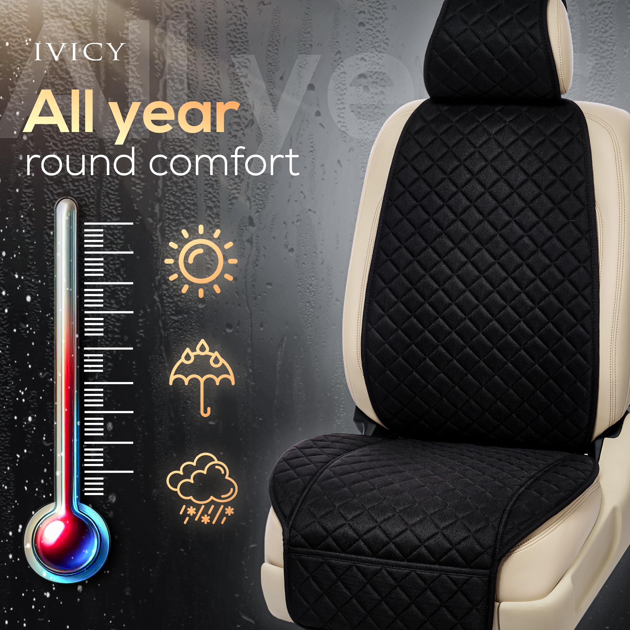 Ivicy Linen Car Seat Cover For Cars - Non-Slip Soft & Breathable - Front Car Seat Protector Covers Universal Fits Most Automotiv