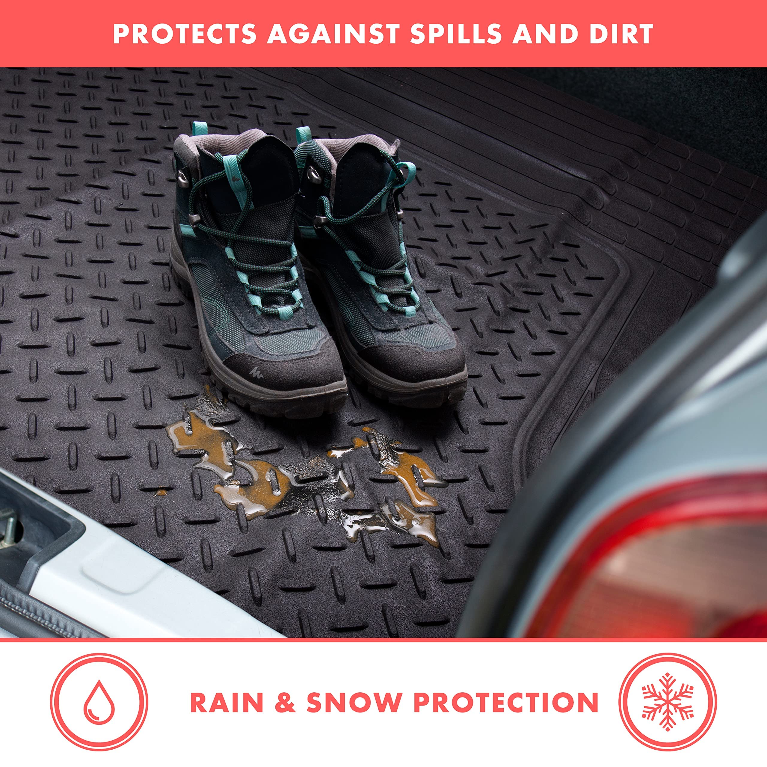 VaygWay Heavy Duty Cargo Liner Trunk Floor Mat - All Weather Trunk Protection Floor Mat - Black Rubber Trimmable Durable Cargo A