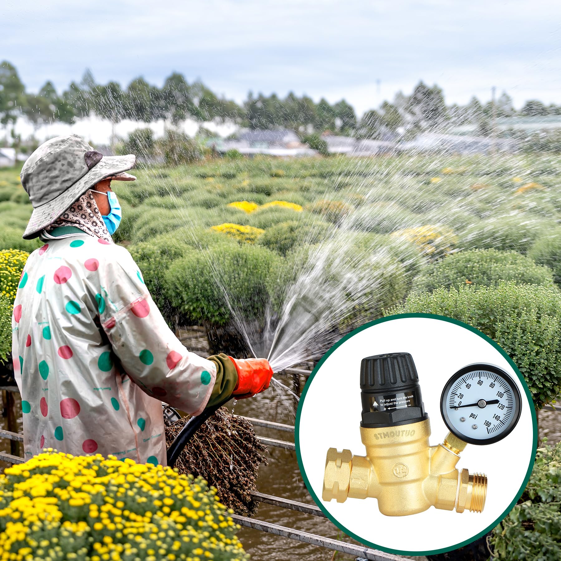 Stmoutuo Rv Water Pressure Regulator For Rv Camper. Brass Lead-Free Adjustable Camper Water Pressure Regulator With 0-160 Psi Ga