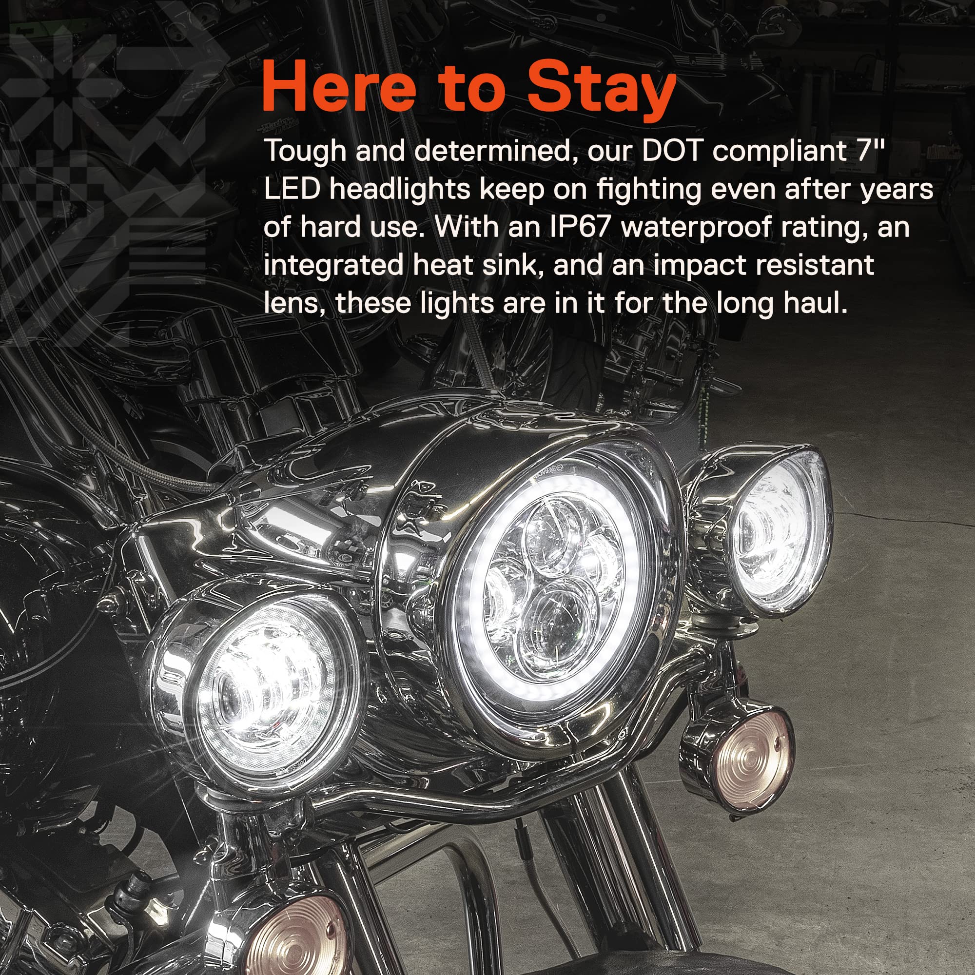 TRUE MODS 7'' LED Headlight/4.5'' Passing Light for Harley Davidson + Mounting Bracket [Chrome-Finish] [HALO DRL] [4500/1440 LM]