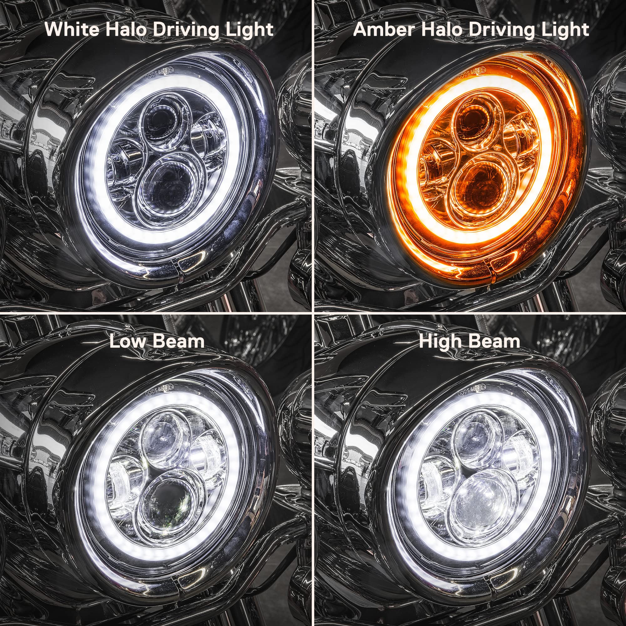 True Mods 7' Led Headlight/4.5' Passing Light For Harley Davidson + Mounting Bracket [Chrome-Finish] [Halo Drl] [4500/1440 Lm] [Plug & Play] For Dyna Electra Glide Road King Softail Fatboy