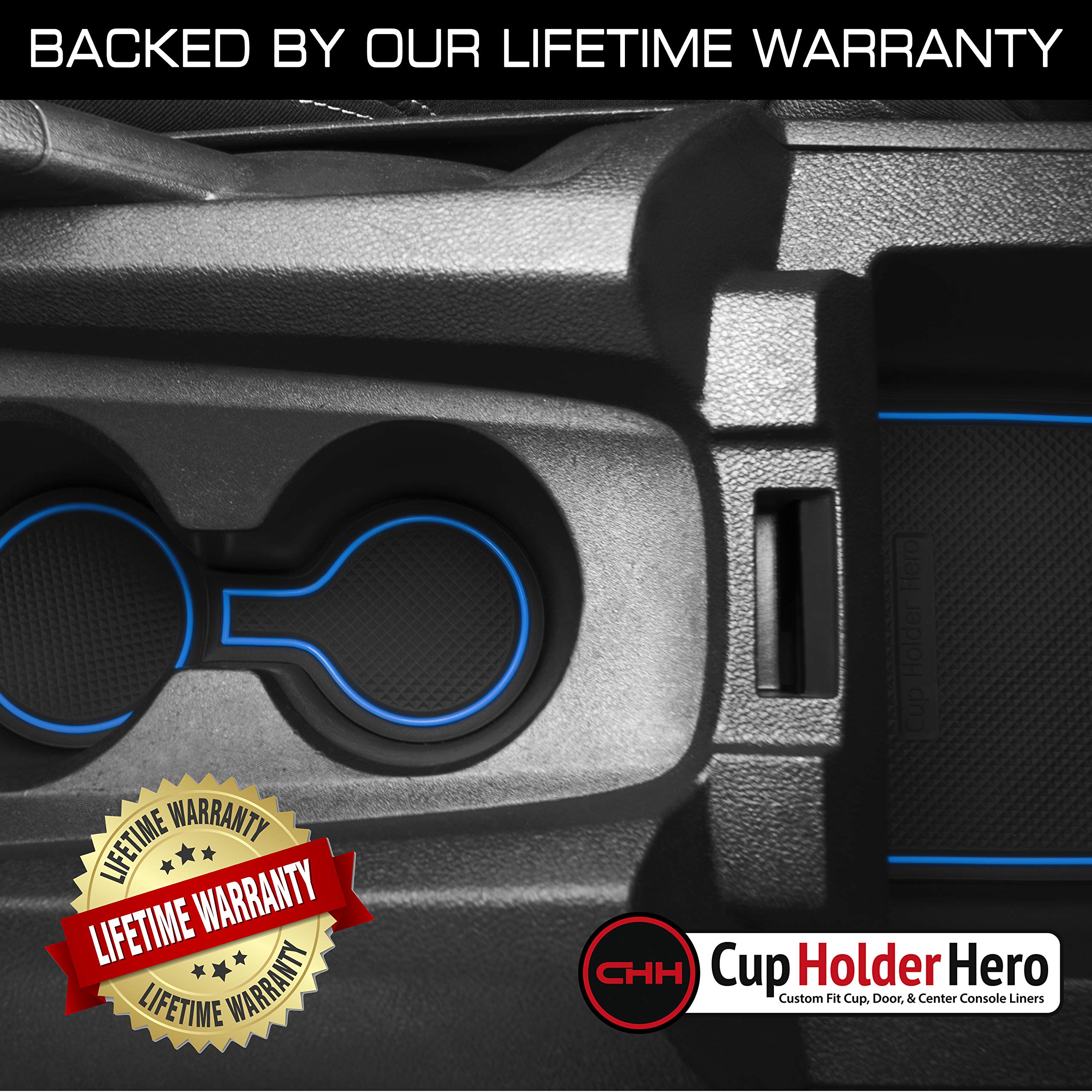 Cupholderhero For 2010-2022 Chevy Camaro Accessories Premium Custom Interior Non-Slip Anti Dust Cup Holder Inserts, Center Console Liner Mats, Door Pocket Liners 8-Pc Set (Blue Trim)
