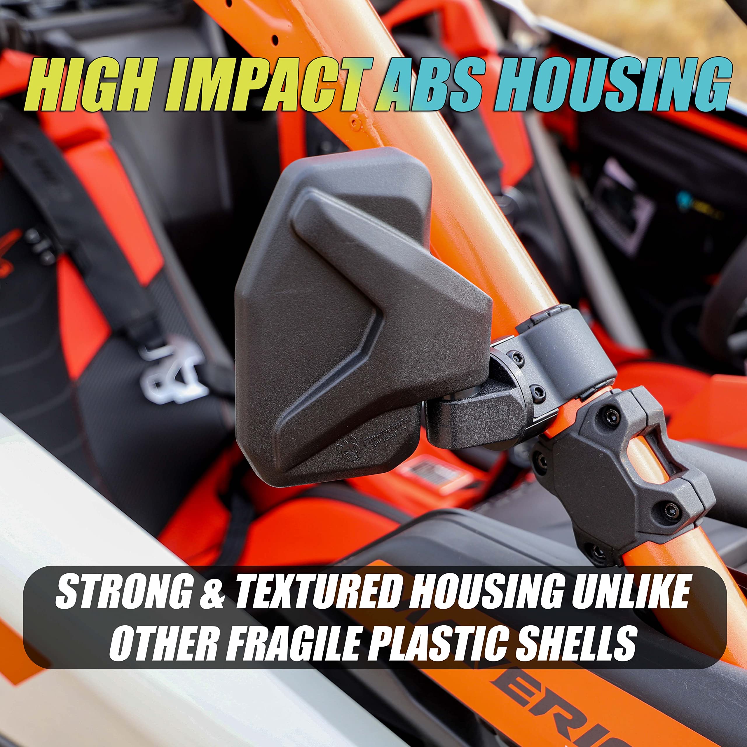 Chupacabra Offroad UTV Side Mirror Kit (2 Pack) Fits 1.6'- 2' Round Roll Cage Bar, Side UTV Mirrors w/Break Away & Adjustable Design - High Impact Shatter Proof Tempered Glass (Driver/Passenger Side)