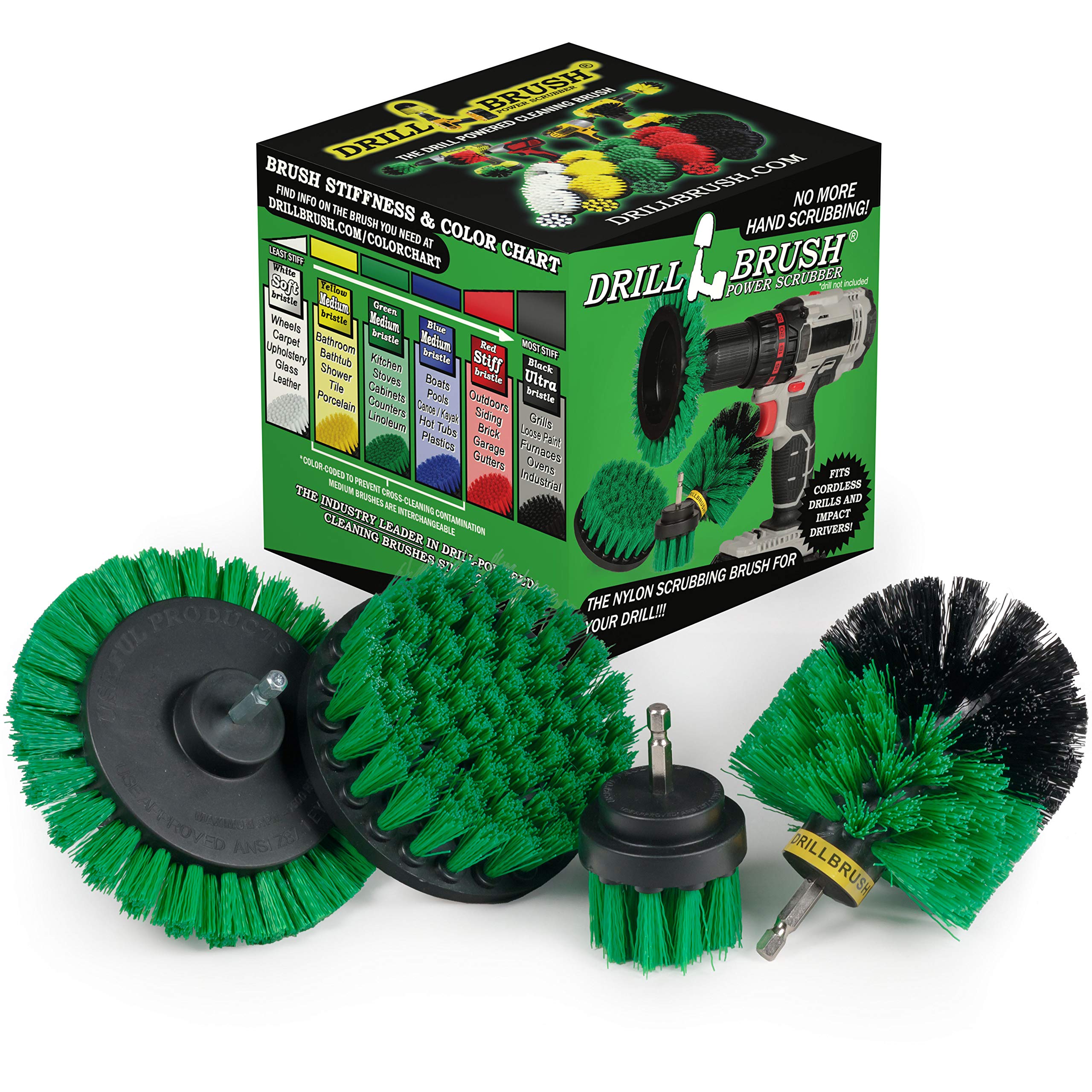 Drillbrush Green – Drill Power Kitchen Scrub Brush Kit – Oven Cleaning Drillbrush Attachment – Drill Scrubber Attachment For Dishes – Stove Cleaning Brush For Drill - Electric Spin Scrubber Cleaning