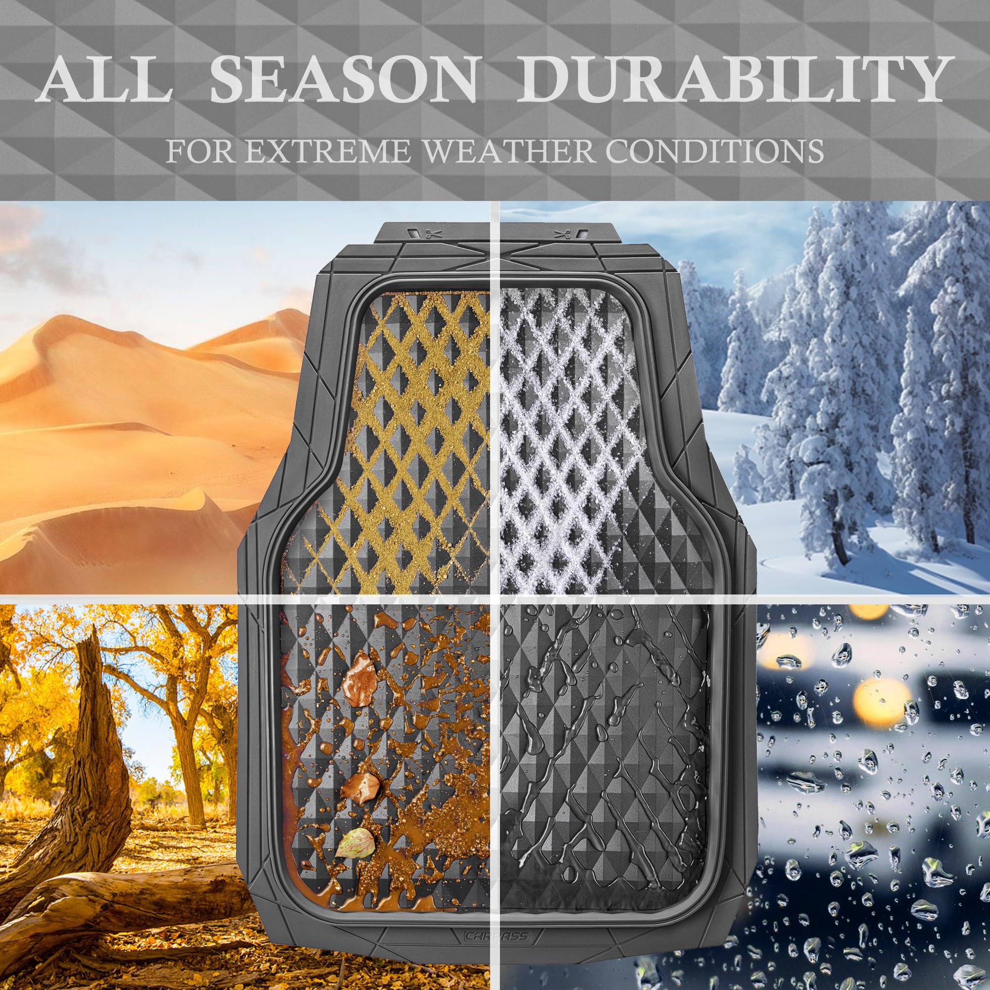 Car Pass Heavy Duty Charcoal Gray Rubber Car Floor Mats Univeraal Fit, Deep Dish All-Weather Floor Mat For Car, Waterproof Durab