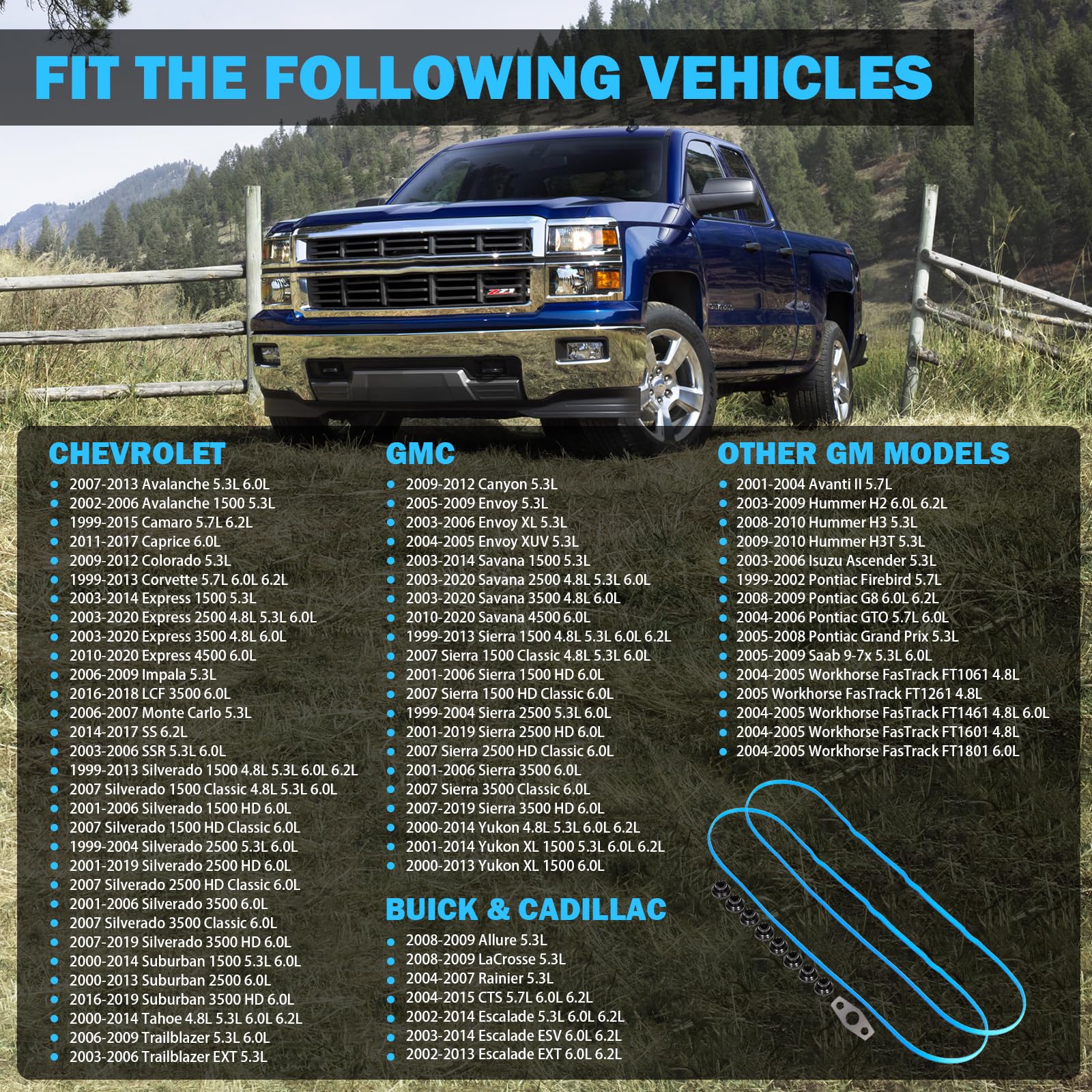 Valve Cover Gasket Set - Compatible With 4.8L 5.3L 6.0L 6.2L Chevy Silverado, Suburban, Tahoe, Trailblazer, Gmc Sierra, Yukon, E