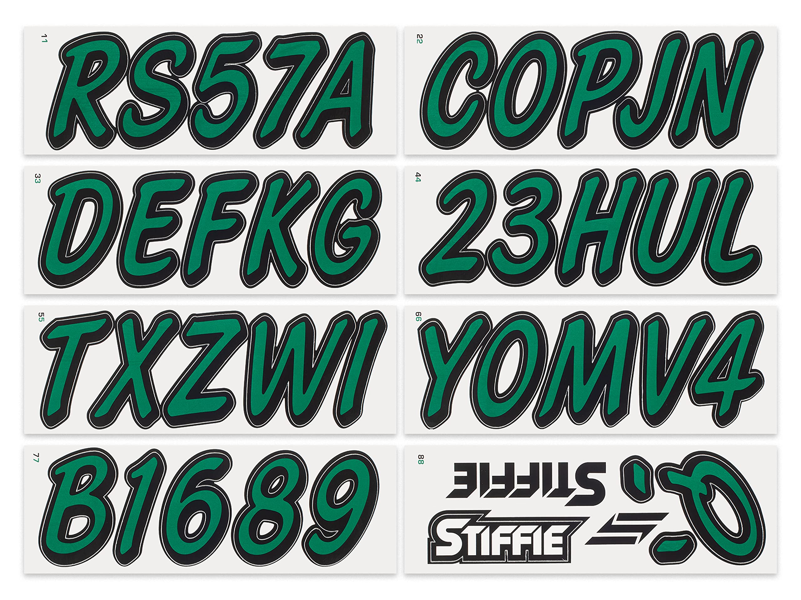Stiffie Whipline Solid Racing Green/Black 3'' Alpha-Numeric Registration Identification Numbers Stickers Decals For Boats & Pers