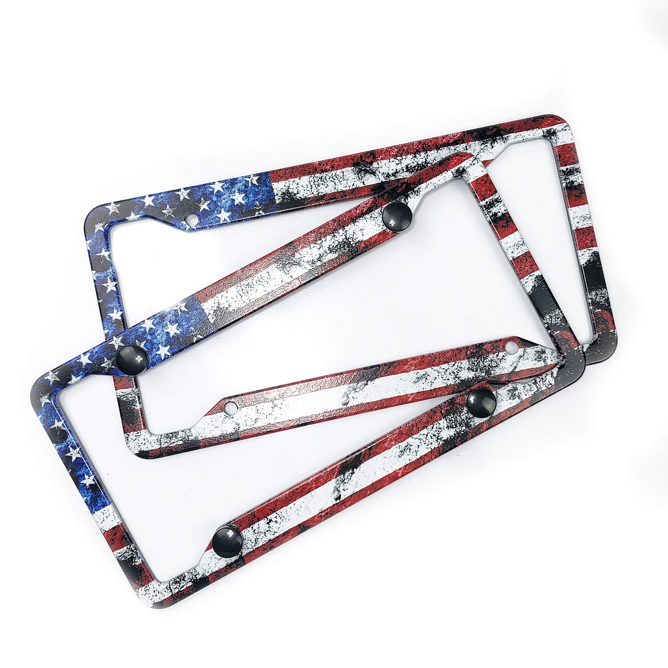 Exmeni Custom Patriotic Usa License Plate Frame Quality Aluminum License Plate Cover American Flag Design License Plate Veteran Patriot Novelty License Plate Frame