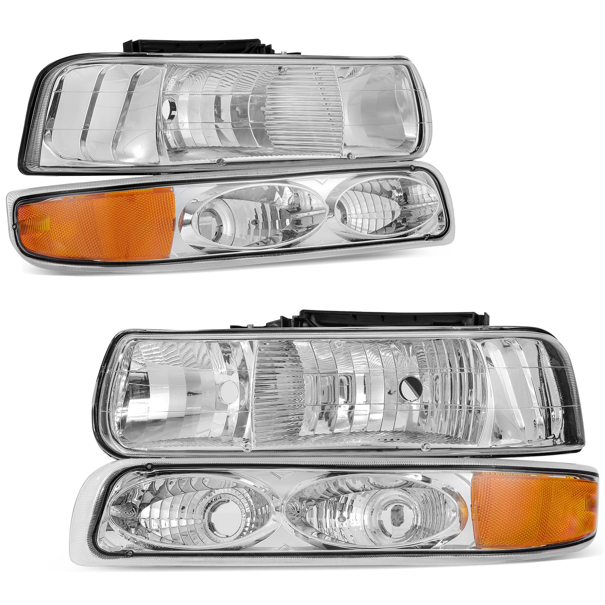 Autosaver88 Headlight Assembly Compatible With 1999 2000 2001 2002 Chevy Silverado 1500 2500 Headlamp Pair Chrome Housing Amber