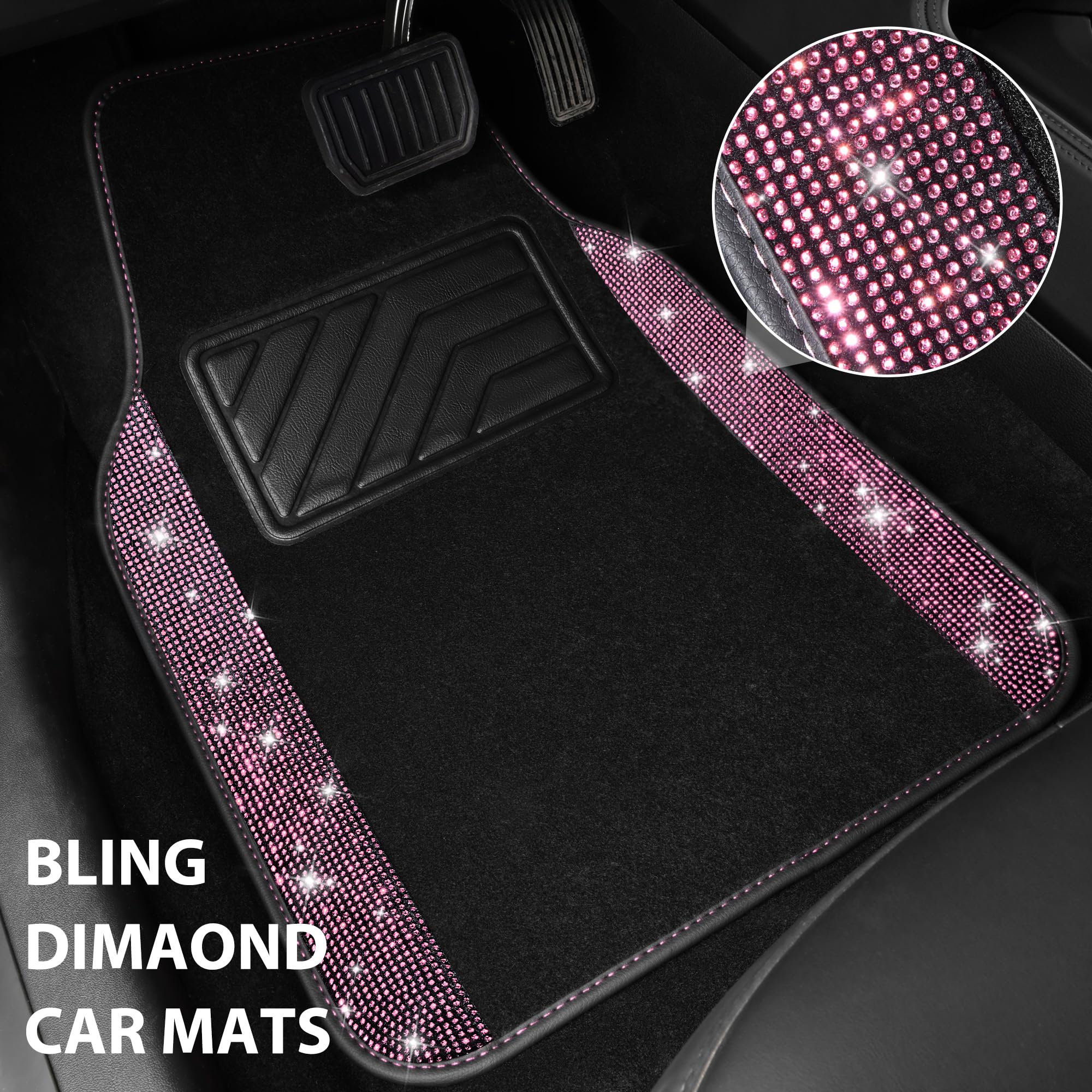 Car Pass Bling Diamond Car Floor Mat Shining Rhinestones Carpet, Sparkly Glitter Crystal Anti-Slip Pvc Heel Pad Automotive Unive