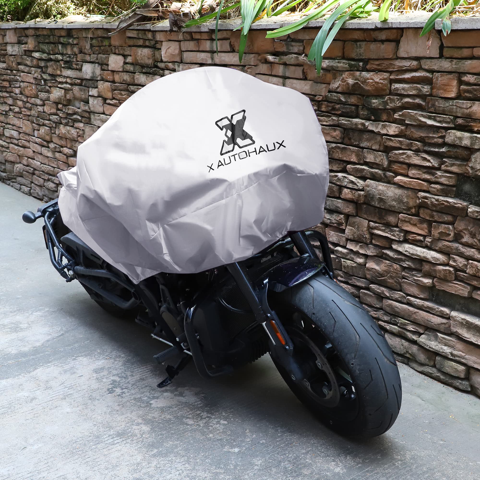 X Autohaux Motorcycle Cover Lightweight Half Cover Outdoor Waterproof Rain Dust Protector Silver Tone M Size For Most Full Dress