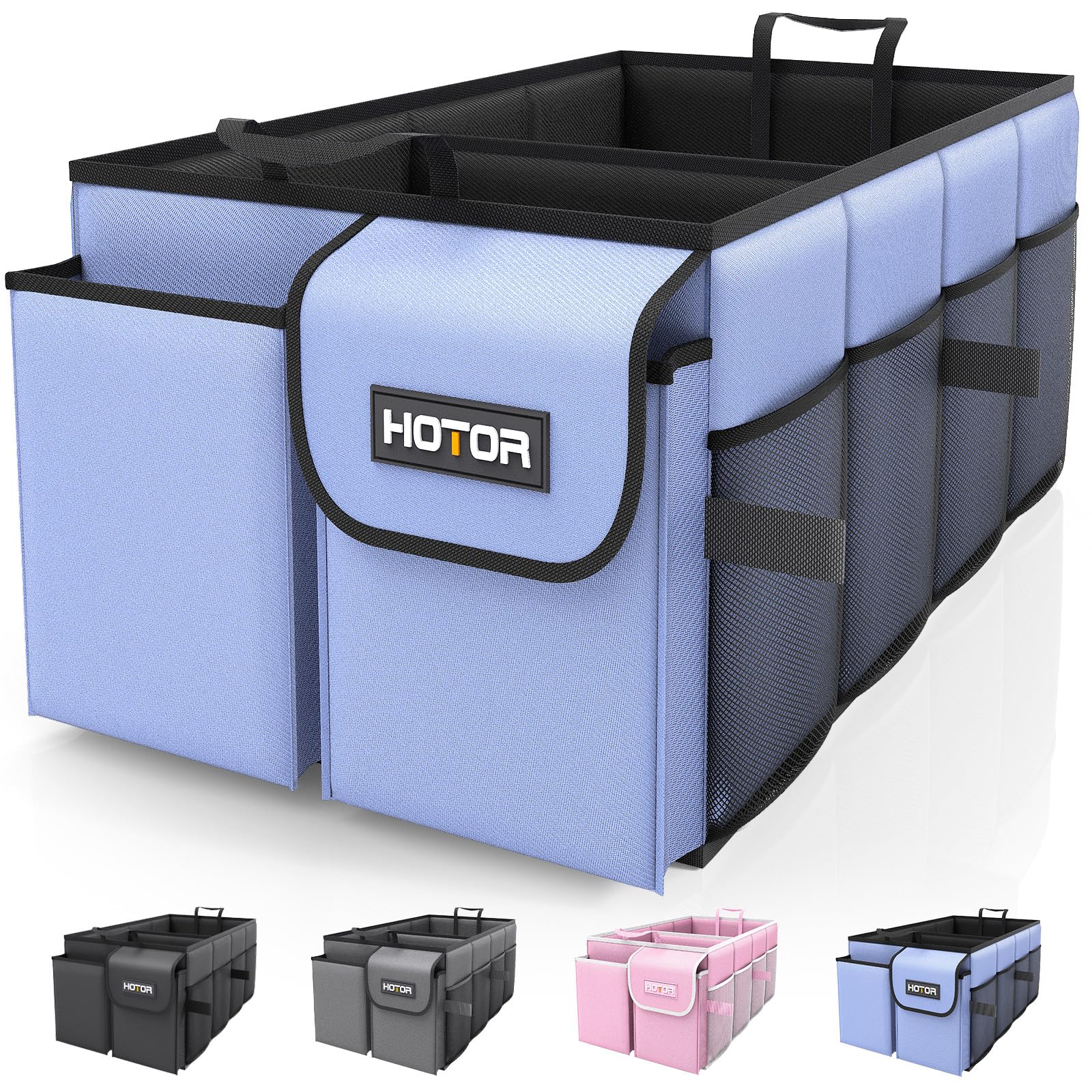 Hotor Large-Capacity Trunk Organizer - Foldable For Suvs & Sedans, Sturdy Organization For Car Accessories, Tools, Sundries, Blu