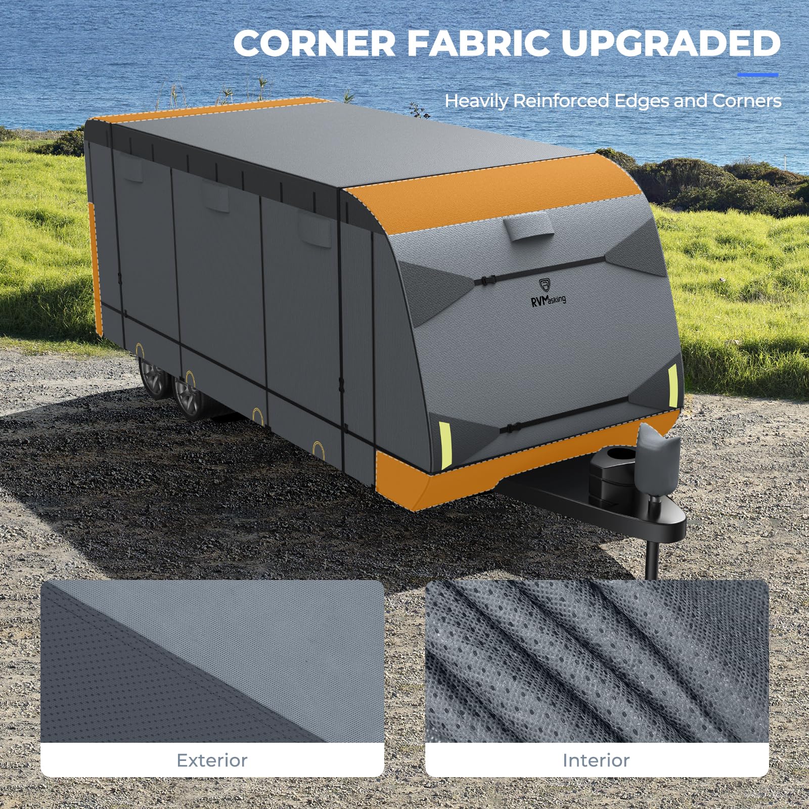 RVMasking Travel Trailer Cover, 28-31ft, 7 Layers Waterproof & Windproof, Dark Gray with Tire & Tongue Jack Covers