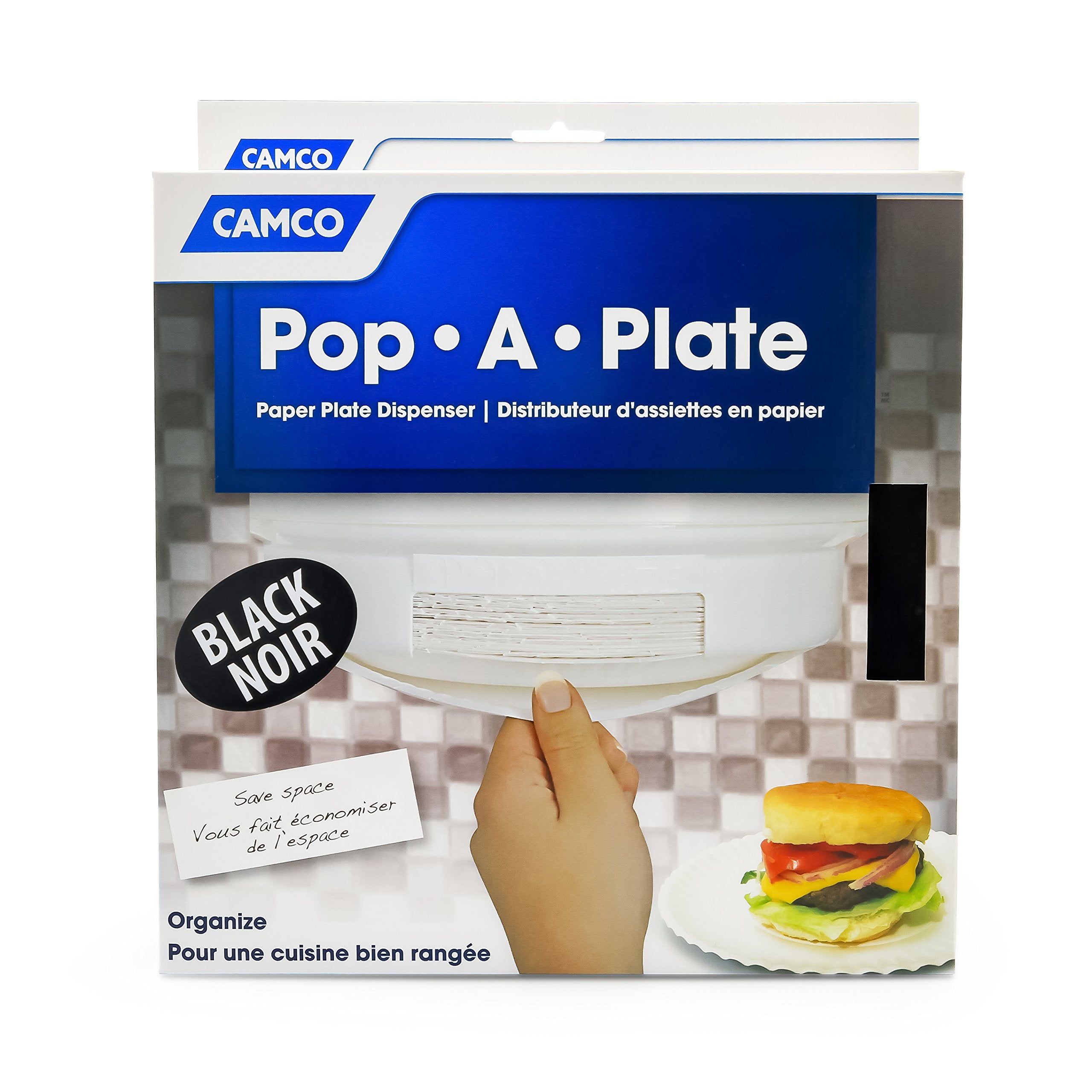 Camco 9-Inch Pop-A-Plate Plastic Plate Dispenser | Ideal For Compact Spaces, Rvs And Trailers | Mounts Under Cabinets Or Shelves