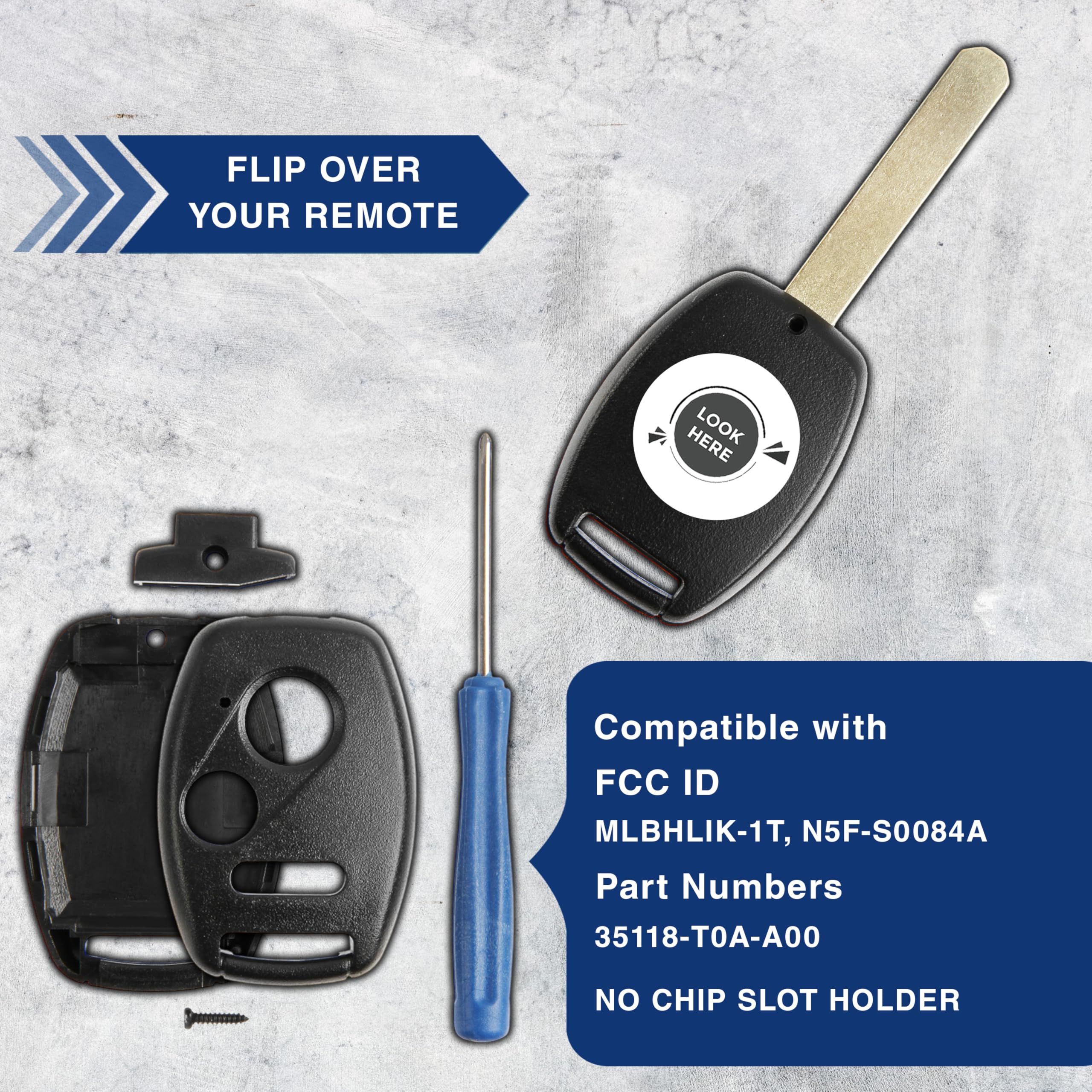 KeylessOption Key Fob Case Replacement for 2002 2003 2004 2005 2006 2007 2008 2009 2010 2011 2012 2013 2014 2015 2016 2017 Honda