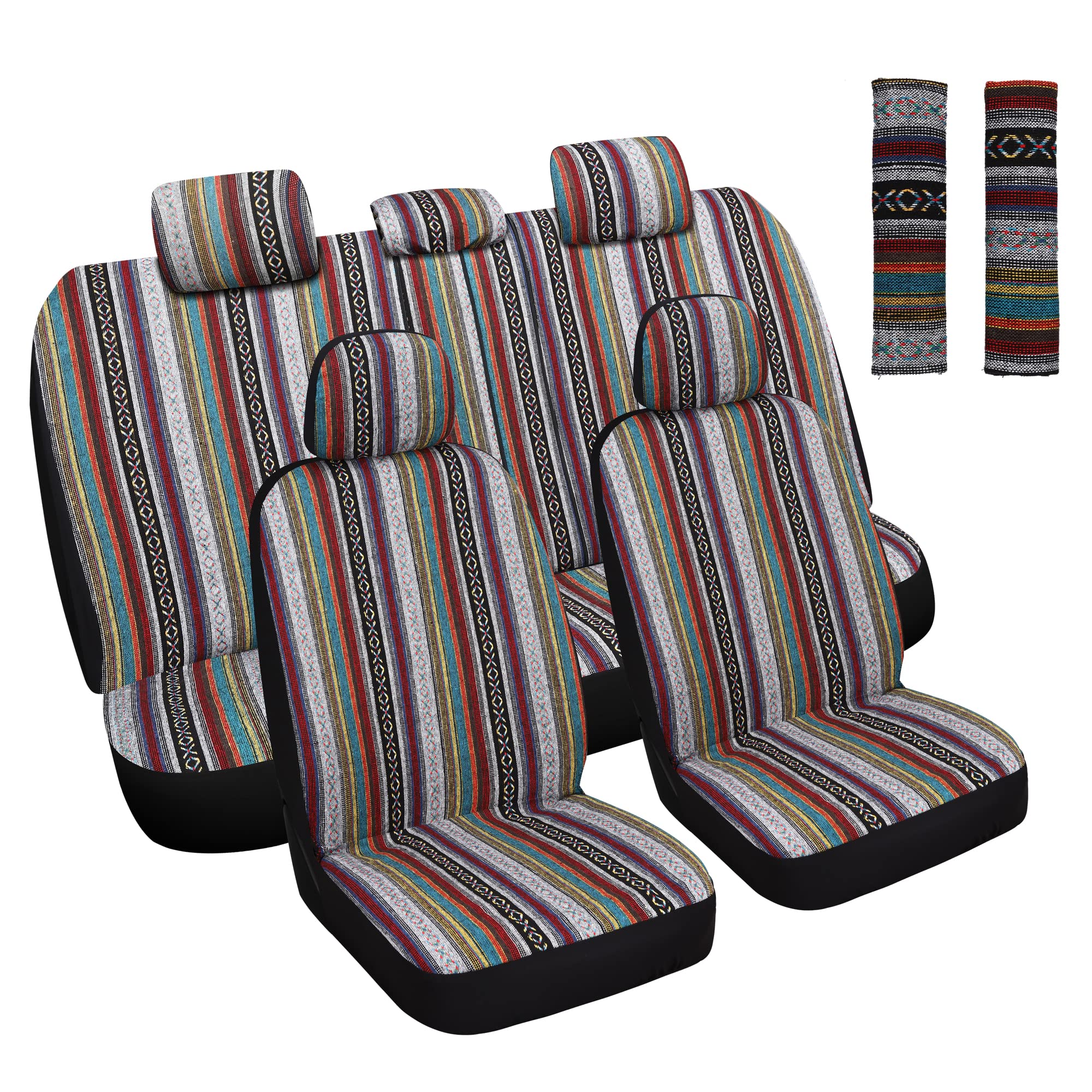 Haiyaotimes Baja Saddle Blanket Car Seat Covers Front Set With Seat Belt Pads, Washable Breathable Seat Covers For Cars, Universal Fit Interior Covers For Most Sedan Truck Suv, Airbag Compatible, Red