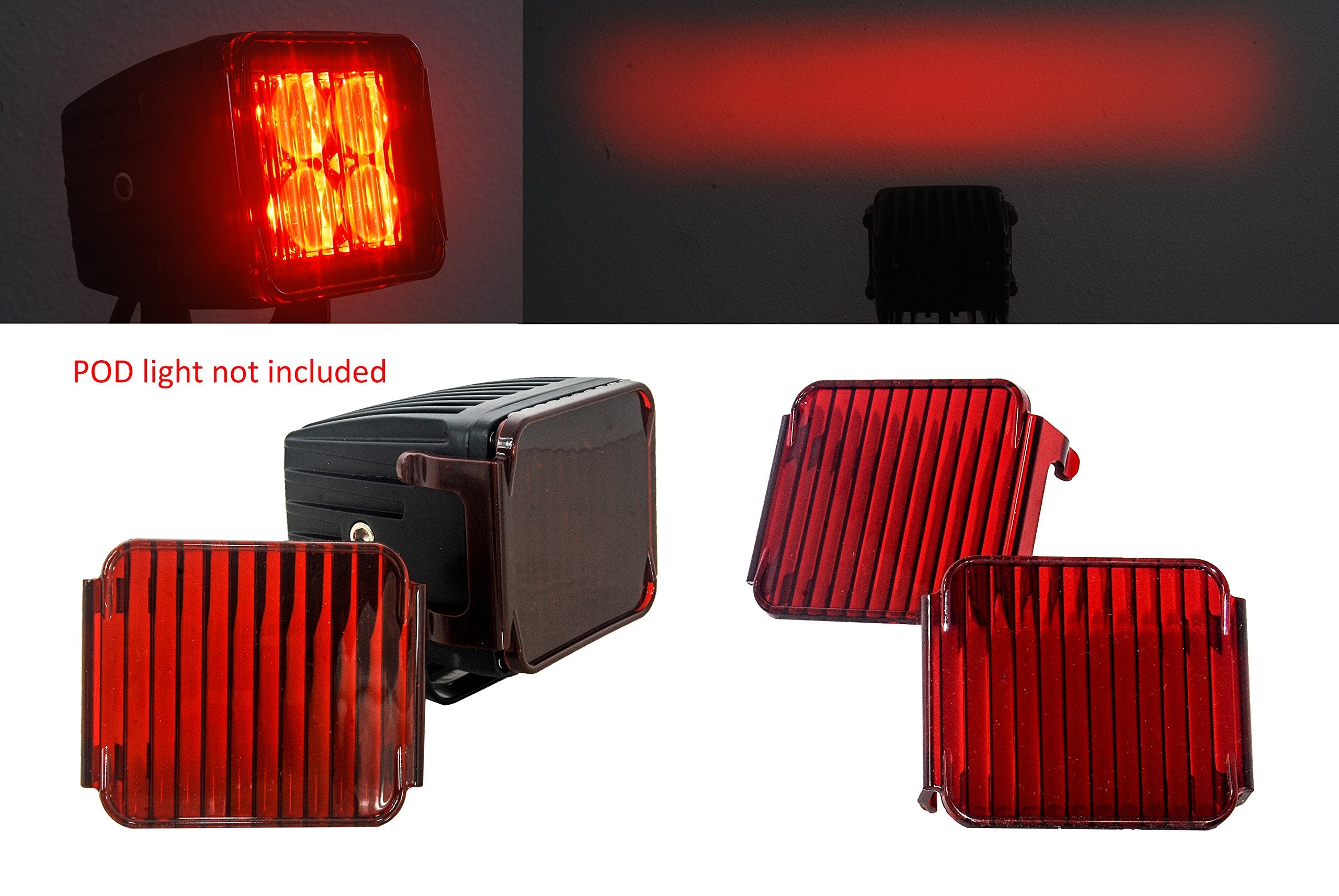 Oz-Usa 3'' Red Diffused Flood Lens Cover For Rear Pod Lights Fog Dust Off Road Motorcycle 4X4 Suv Atv (1 Pair)