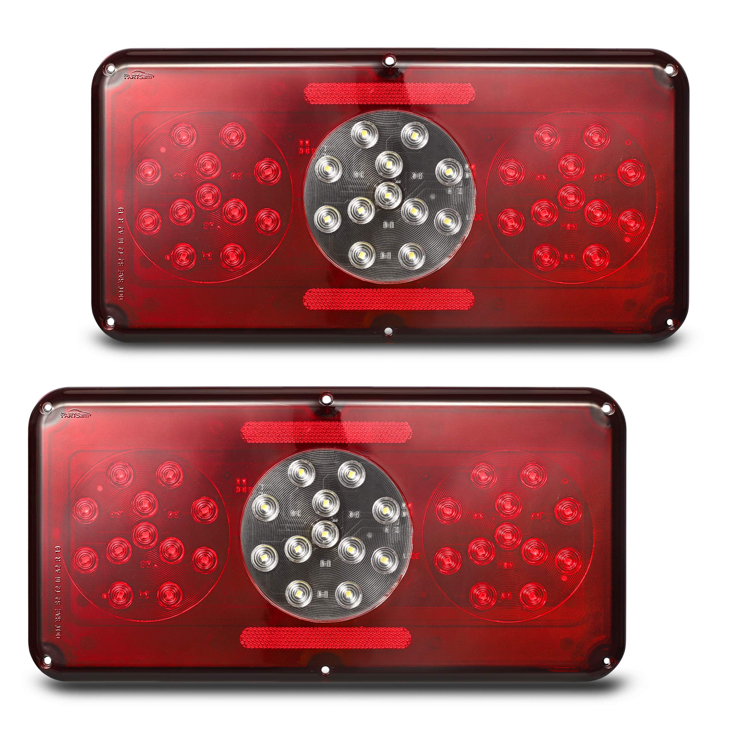 Partsam 2Pcs Rectangle Led Trailer Camper Rv Triple Tail Lights Stop Turn Tail Backup Reverse Lights Taillights Vertical And Hor